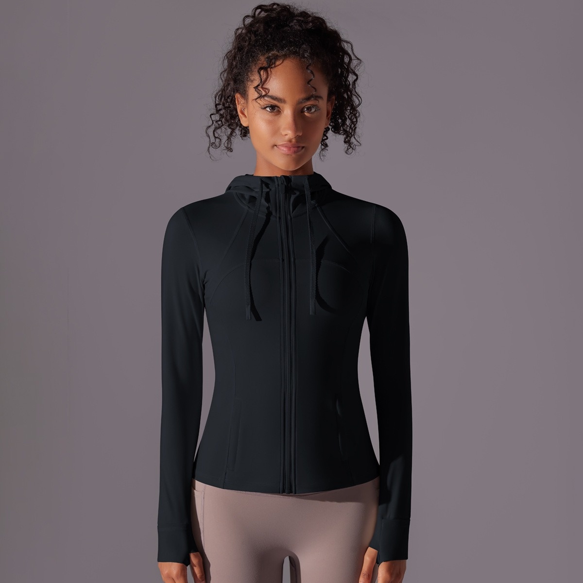 Solid-Color Nylon Hooded Sports Jacket With Zippered Pockets 6 Colors YFYS7010