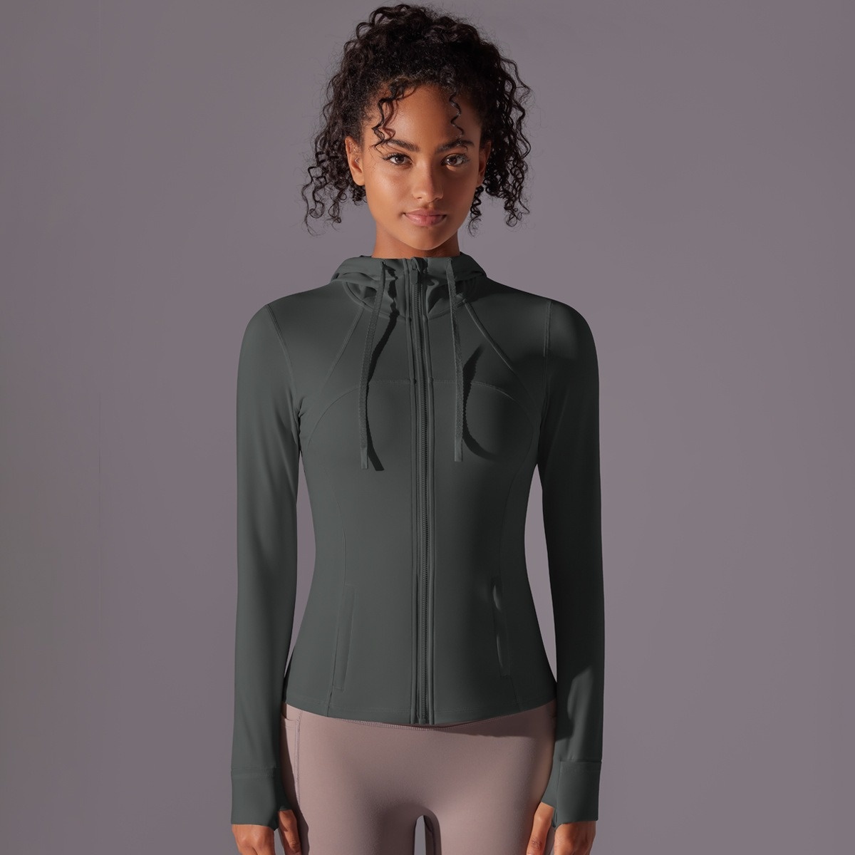 Solid-Color Nylon Hooded Sports Jacket With Zippered Pockets 6 Colors YFYS7010