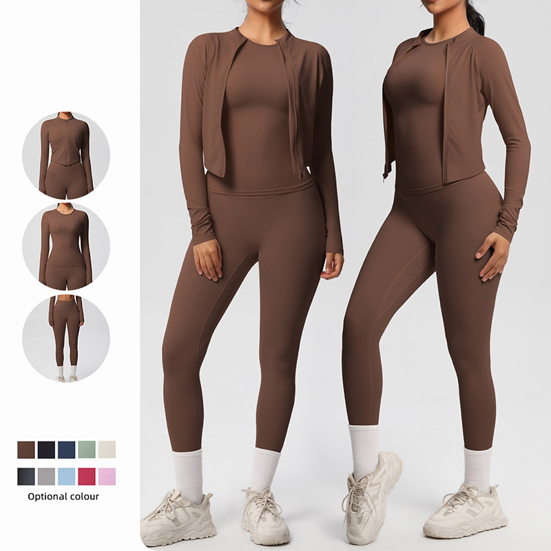 Women Zip Up Long Sleeve 3-Piece Yoga Ou