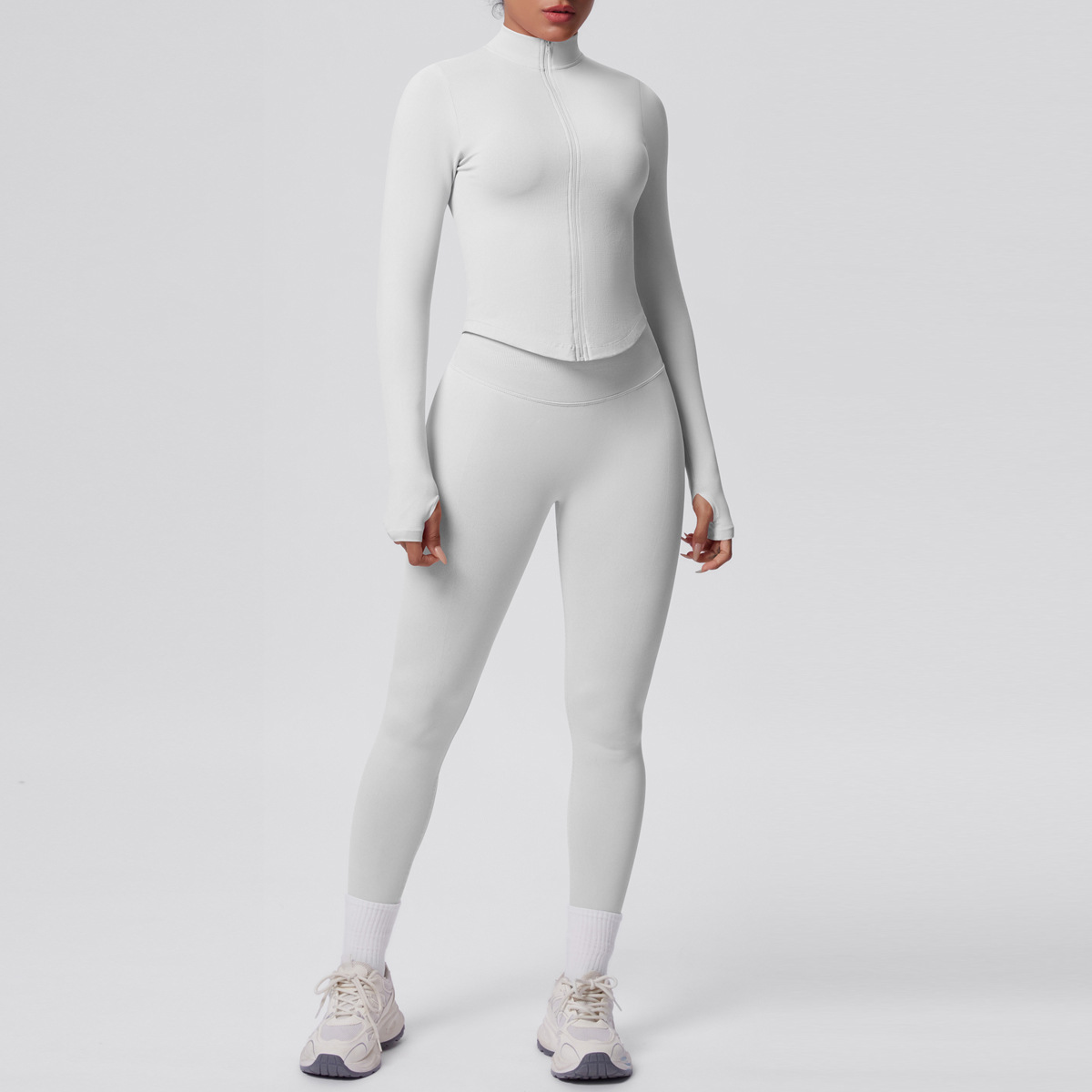 Naked Soft Fitness Set, Zip Up High Neck Jacket With Thumb Holes 10 Colors, Tummy Control Compression Leggings 10 Colors, YFYS6704+YFYS6688