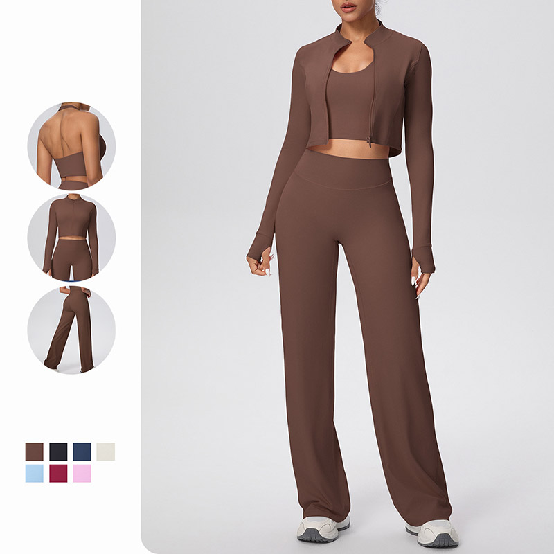 Women Zip Up Long Sleeve 3-Piece Yoga Ou