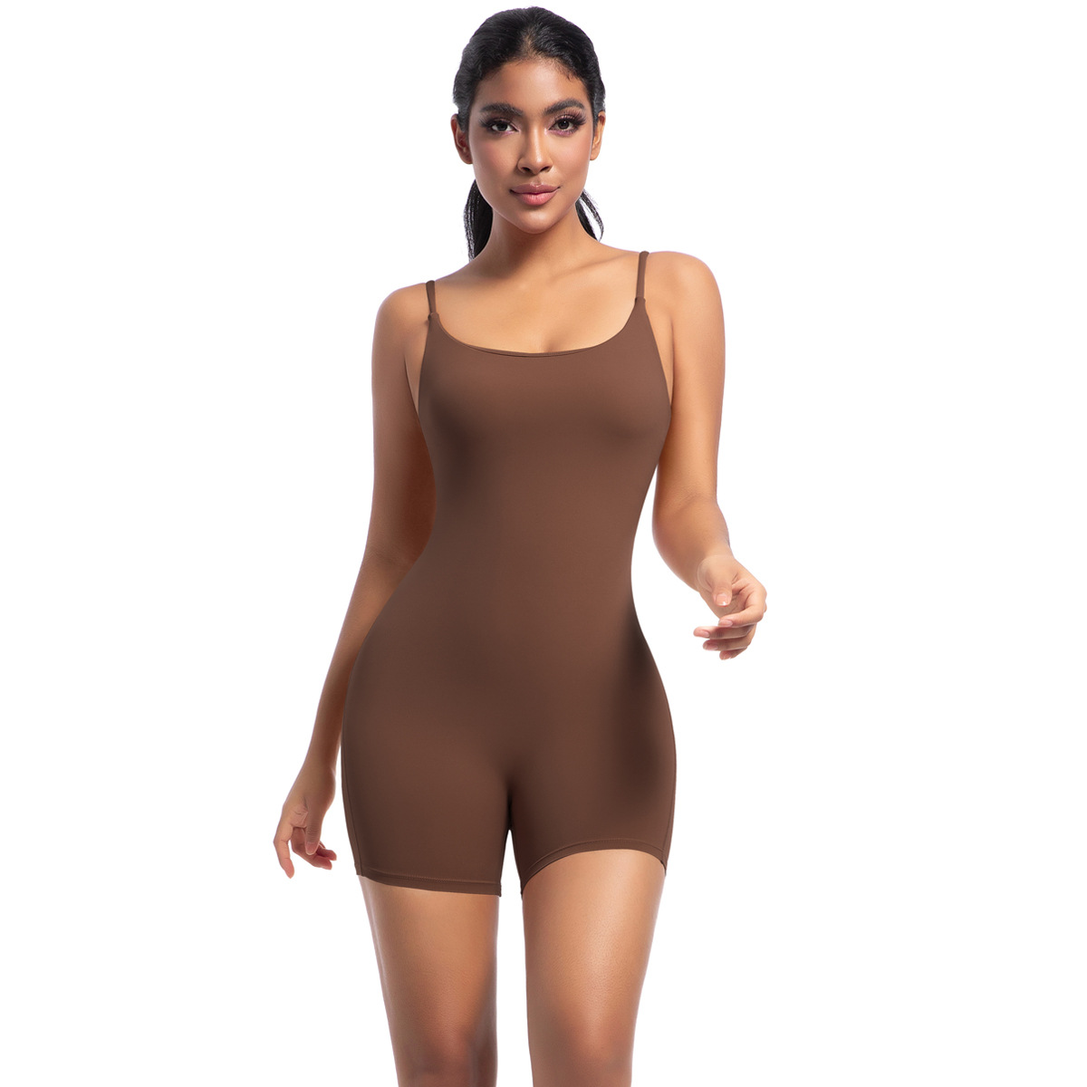 Women Thin Strap Square Neck Short Jumpsuit, Spaghetti Strap Square Neck Tight Short Bodysuit 5 Colors, YFYS6673