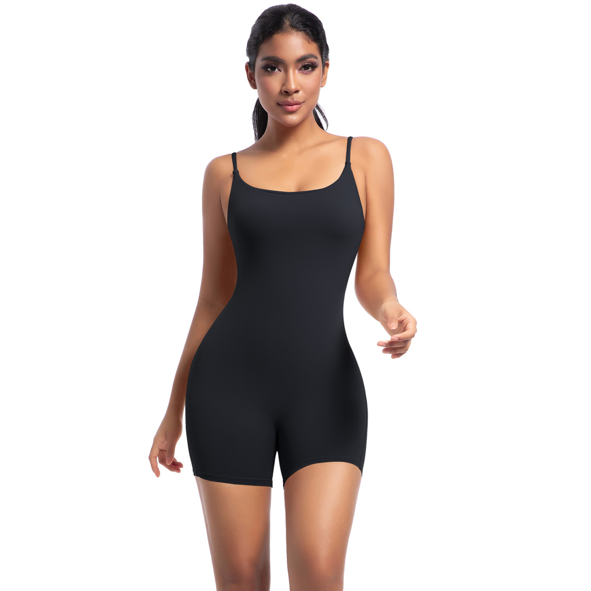 Women Thin Strap Square Neck Short Jumpsuit, Spaghetti Strap Square Neck Tight Short Bodysuit 5 Colors, YFYS6673