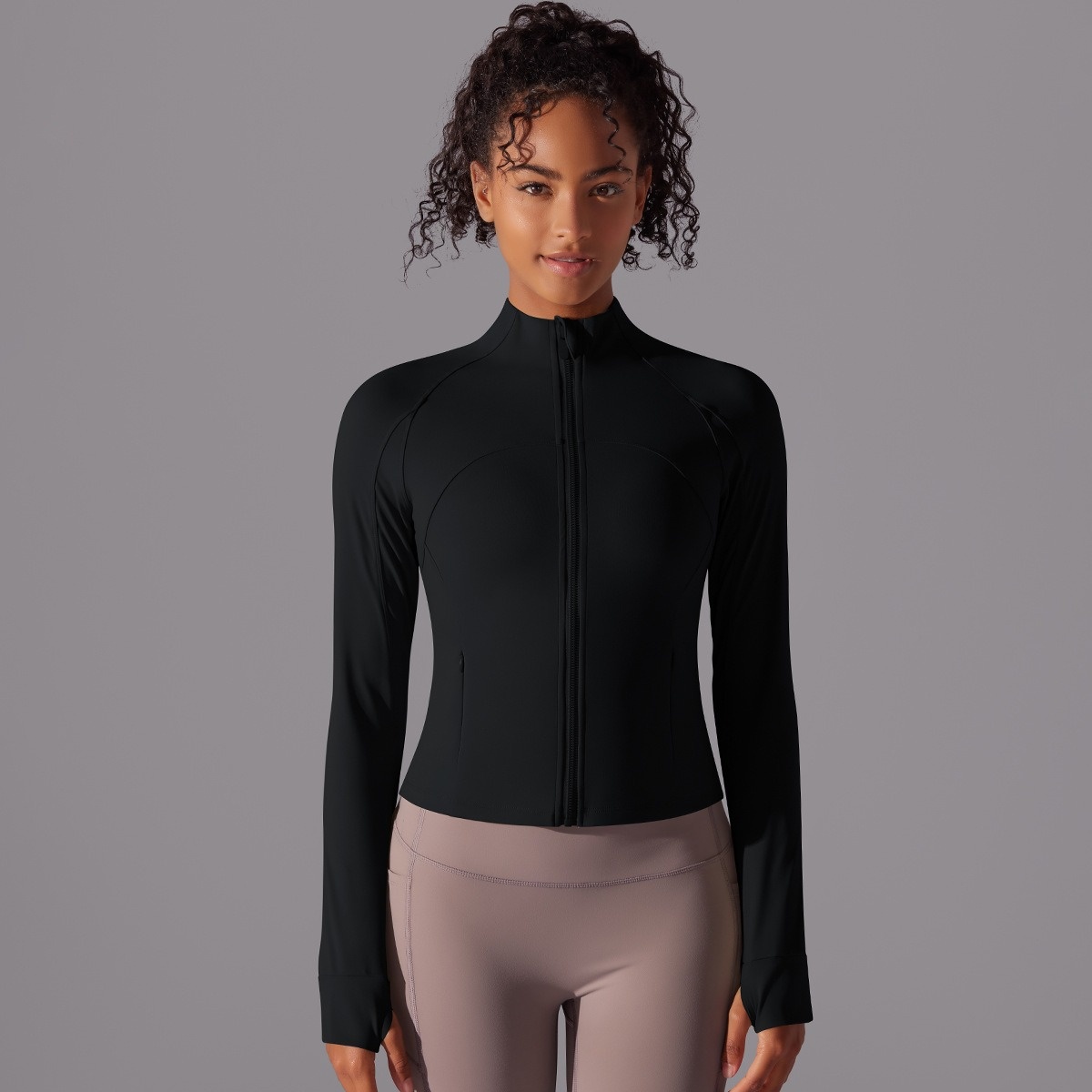 Solid-Color Brushed Stand-Collar Long-sleeve Zip-Up Jacket 6 Colors YFYS7007