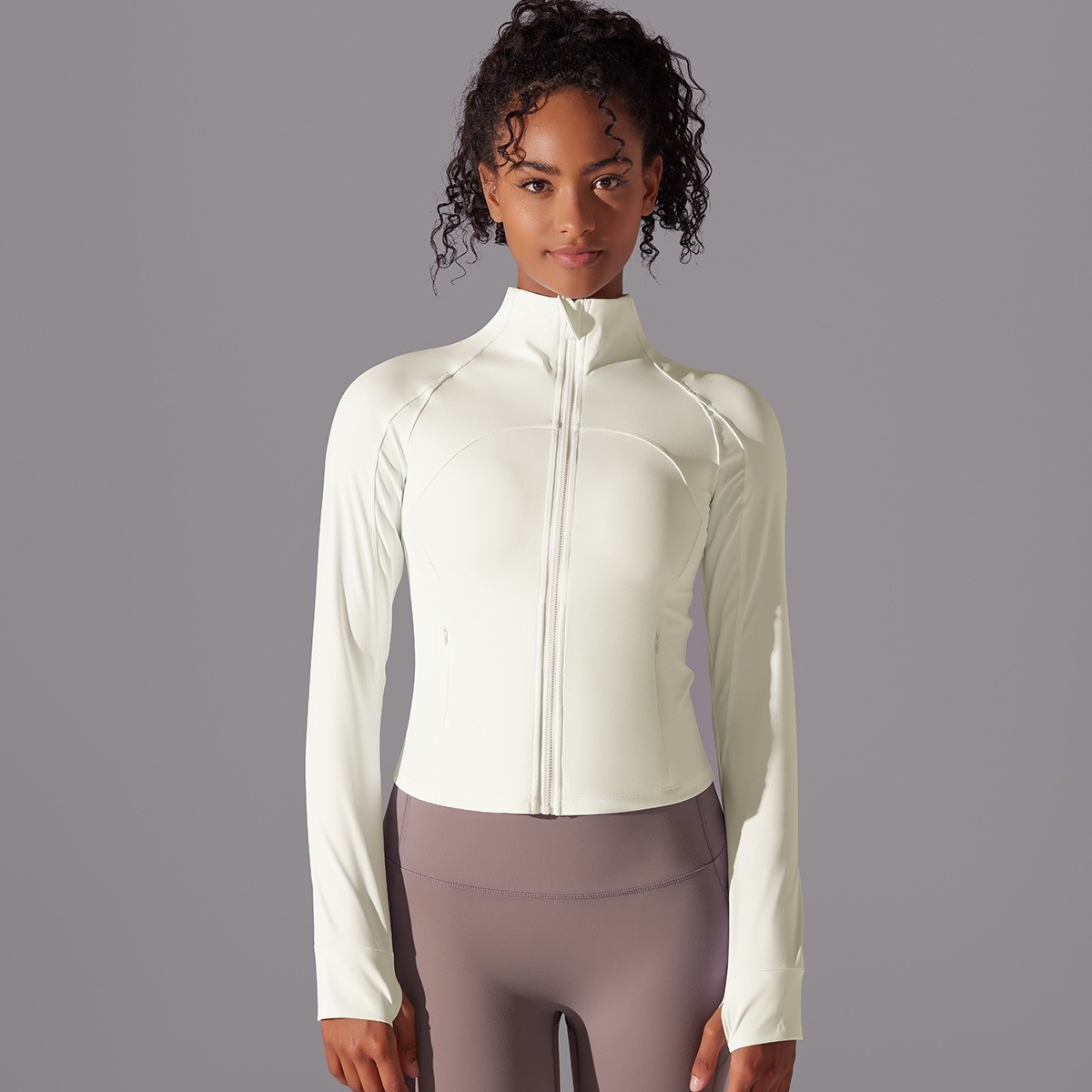 Solid-Color Brushed Stand-Collar Long-sleeve Zip-Up Jacket 6 Colors YFYS7007