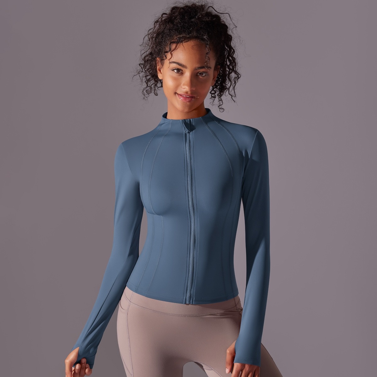 Solid-Color Brushed Stand-Collar Long-sleeve Zip-Up Jacket 5 Colors YFYS7057