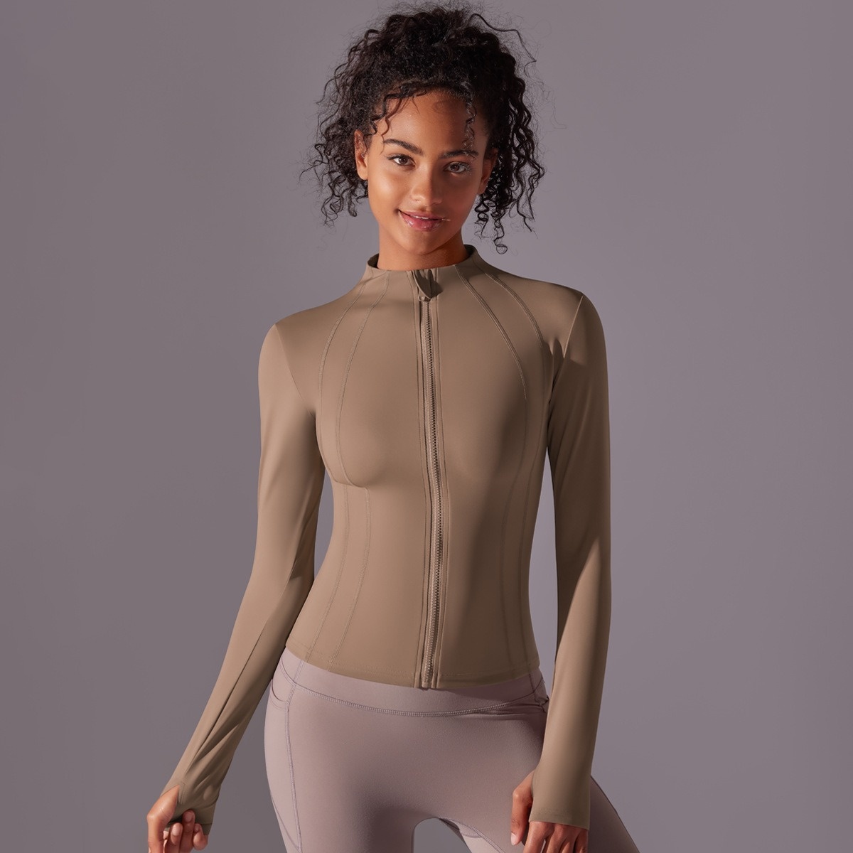 Solid-Color Brushed Stand-Collar Long-sleeve Zip-Up Jacket 5 Colors YFYS7057
