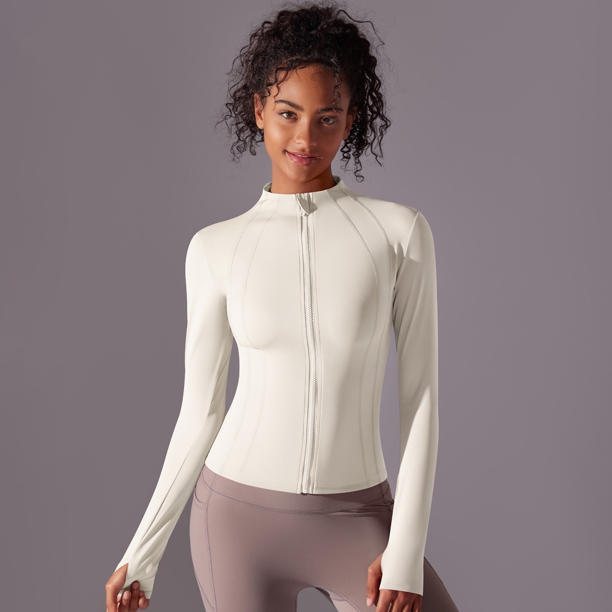 Solid-Color Brushed Stand-Collar Long-sleeve Zip-Up Jacket 5 Colors YFYS7057