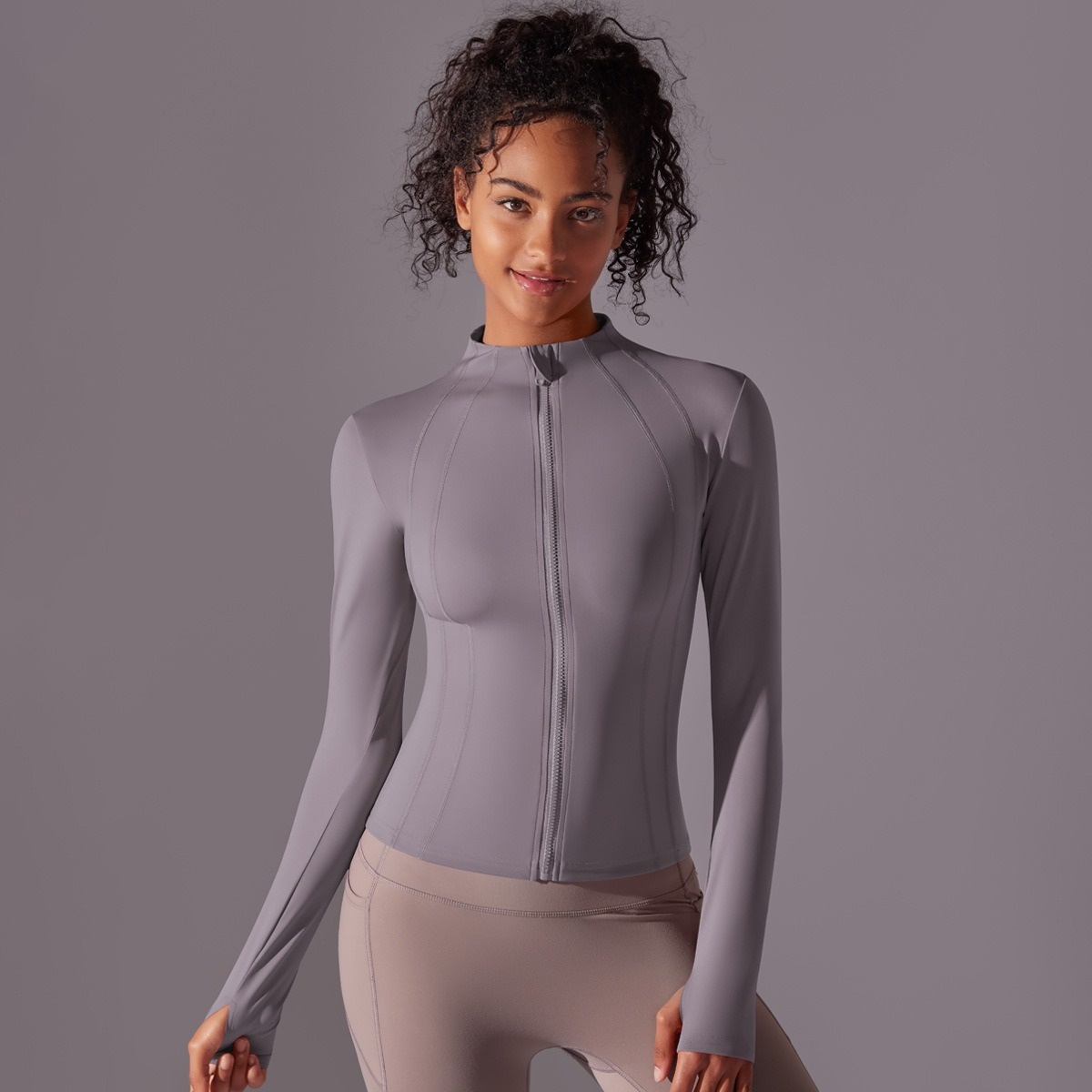 Solid-Color Brushed Stand-Collar Long-sleeve Zip-Up Jacket 5 Colors YFYS7057