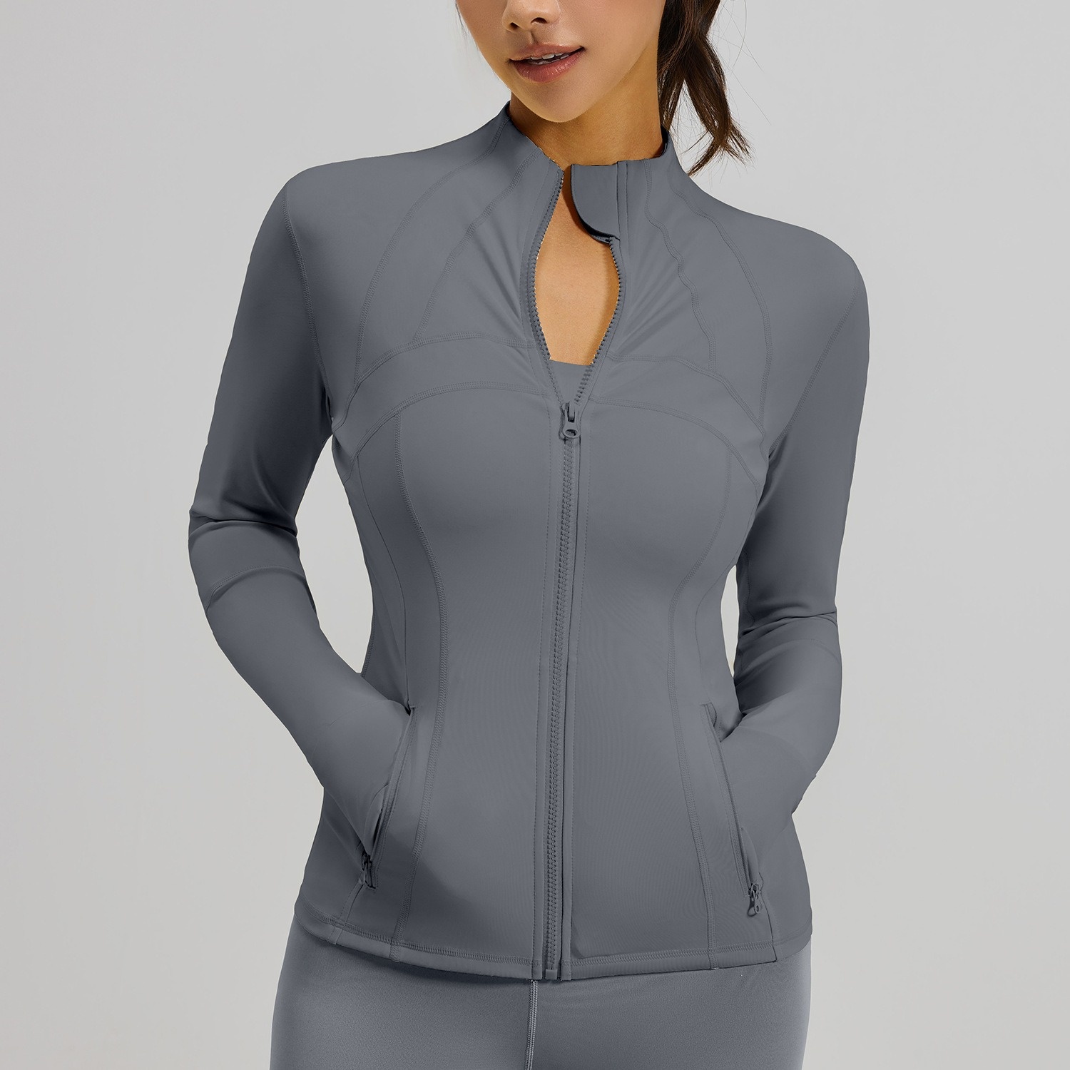 Full Stand-up Collar With Pockets High Elastic Women Jacket 9 Colors YFMTWTP03