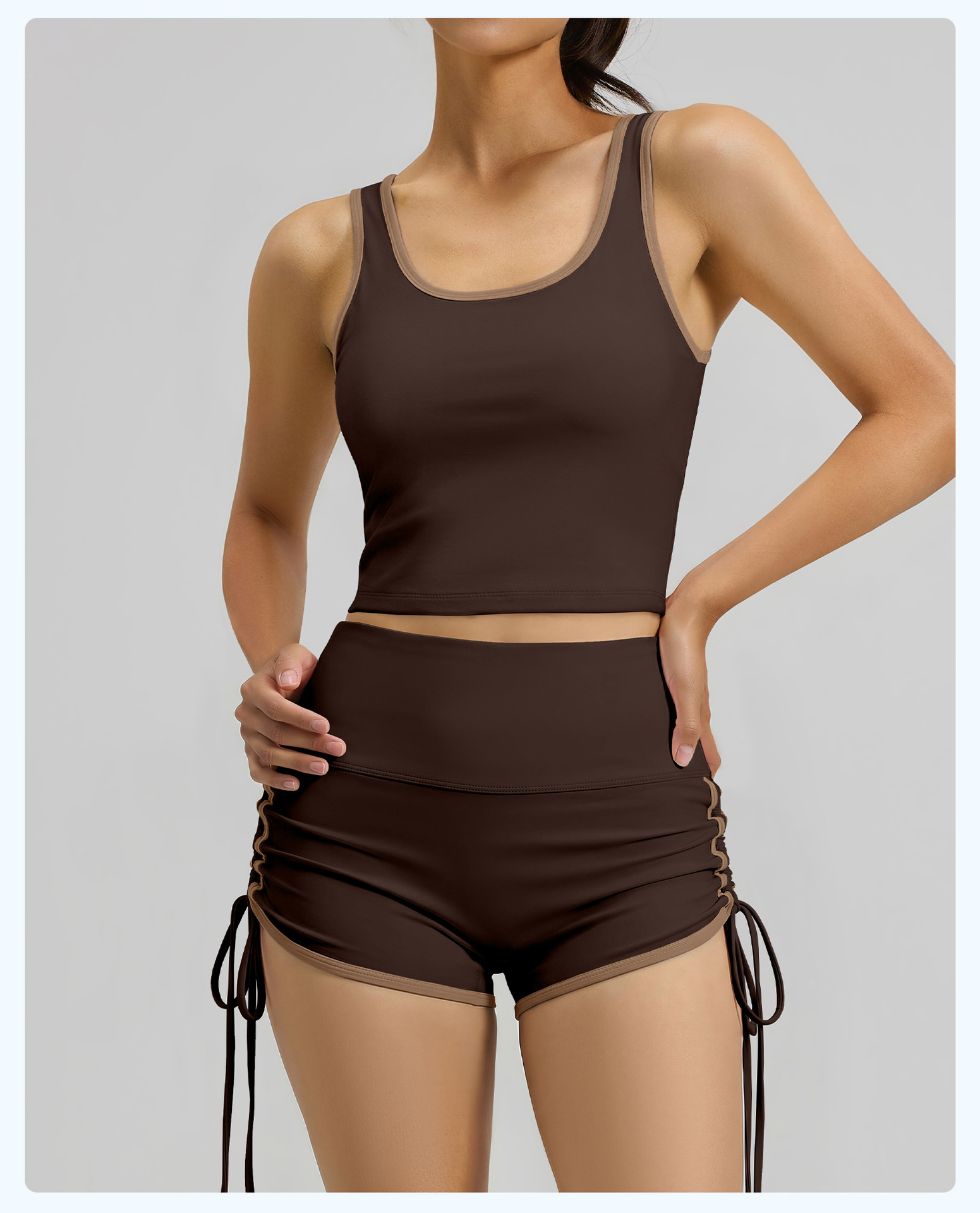Women Contrast Binding Square Tank Draws