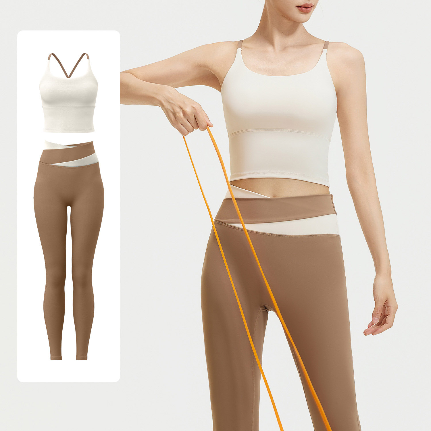 Women Contrast Strap Cross Waist Yoga Set, Sports Bra 8 Colors + Leggings 11 Colors, YFJYMB005+YFJYMK002
