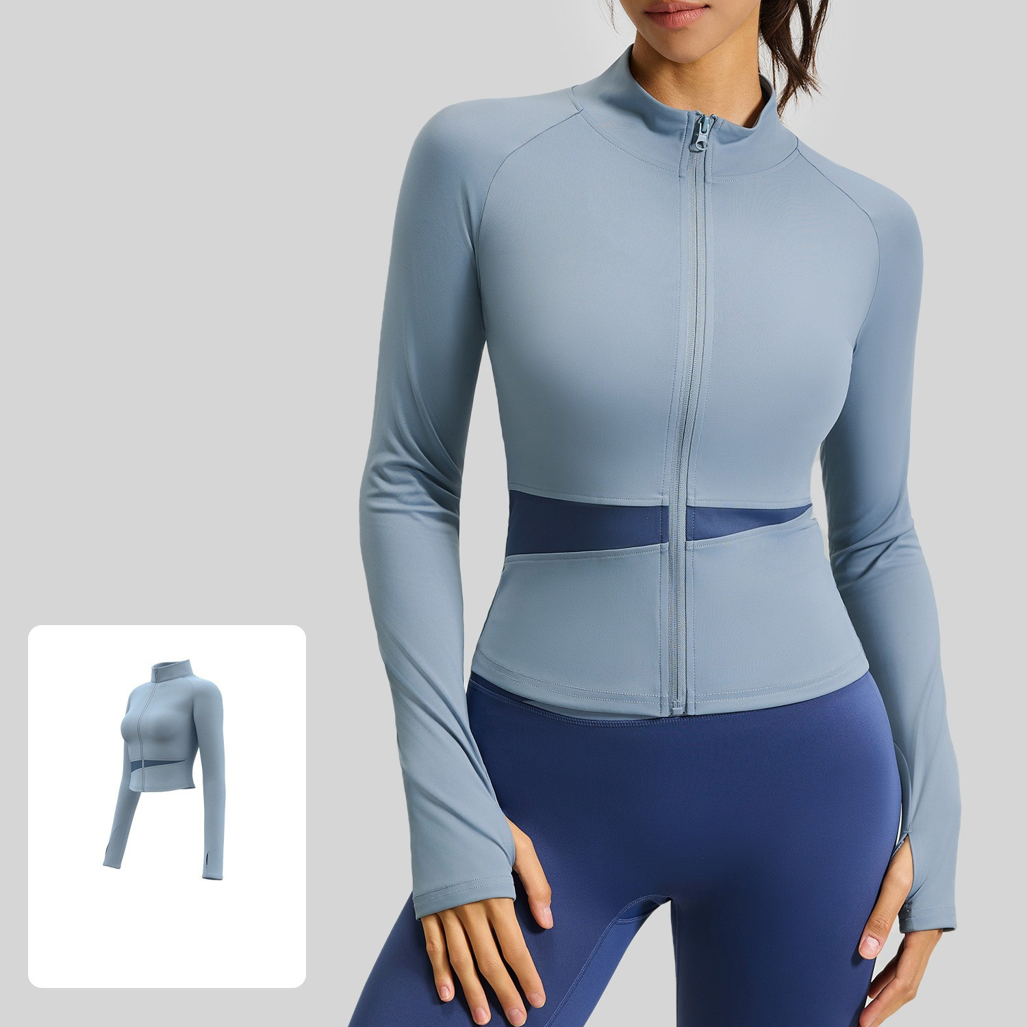 Color-Block Stand-Up Slim-Fit Yoga Jacket With Zipper 10 Colors YFJYMW022