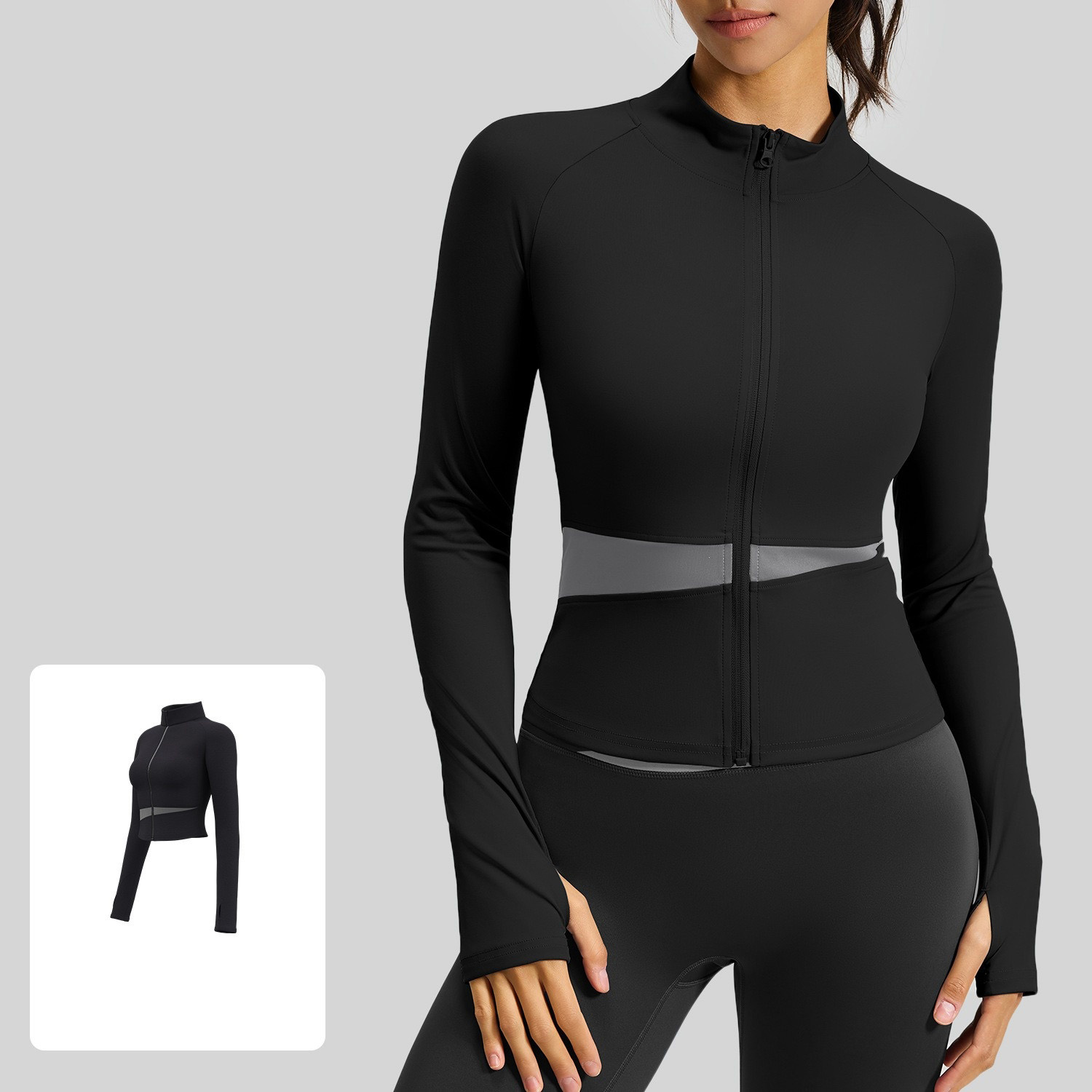 Color-Block Stand-Up Slim-Fit Yoga Jacket With Zipper 10 Colors YFJYMW022