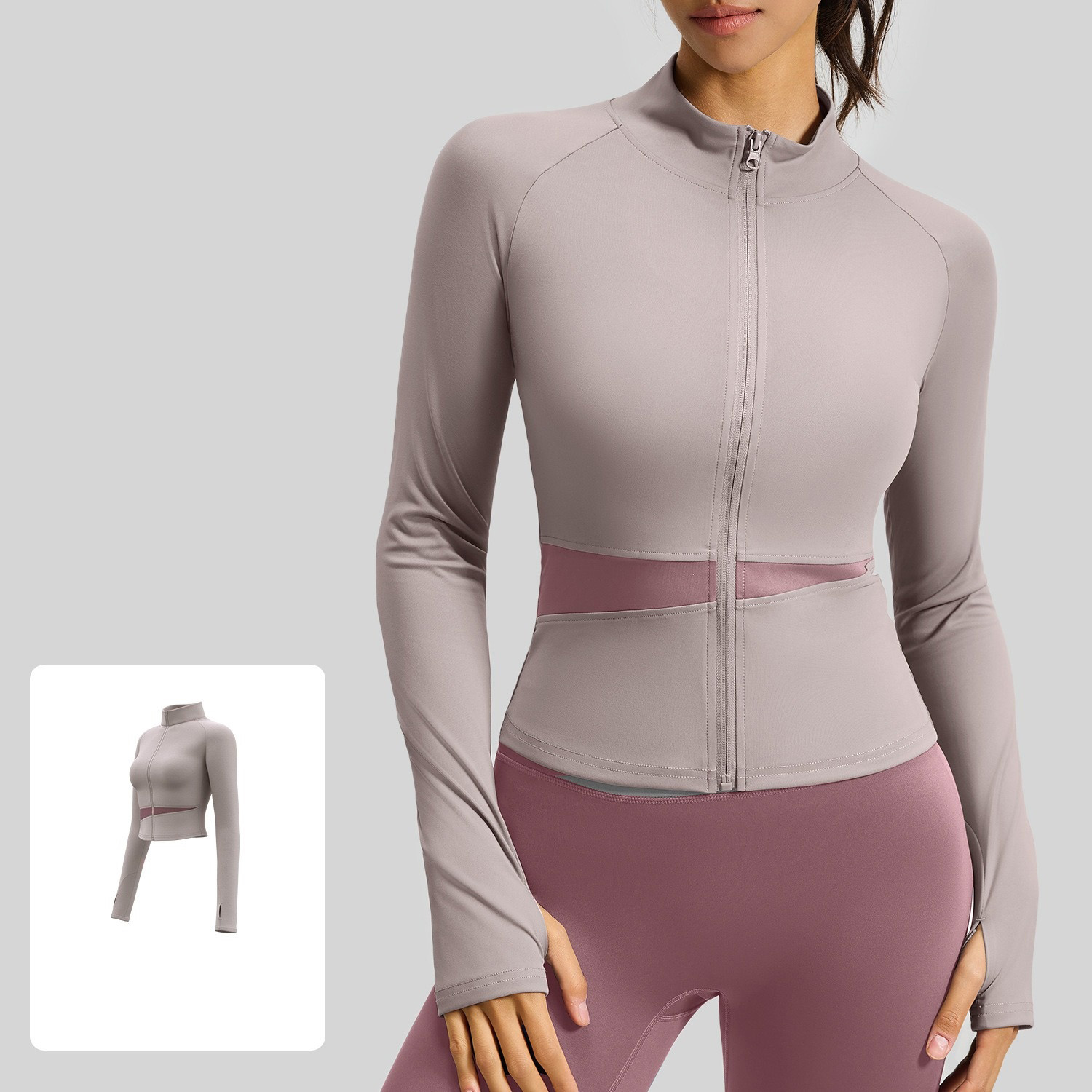 Color-Block Stand-Up Slim-Fit Yoga Jacket With Zipper 10 Colors YFJYMW022