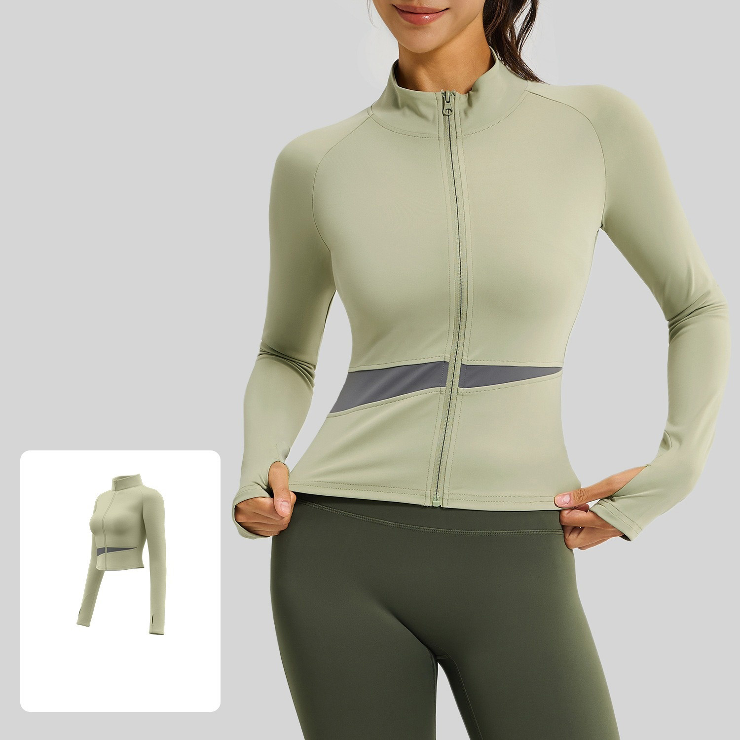 Color-Block Stand-Up Slim-Fit Yoga Jacket With Zipper 10 Colors YFJYMW022