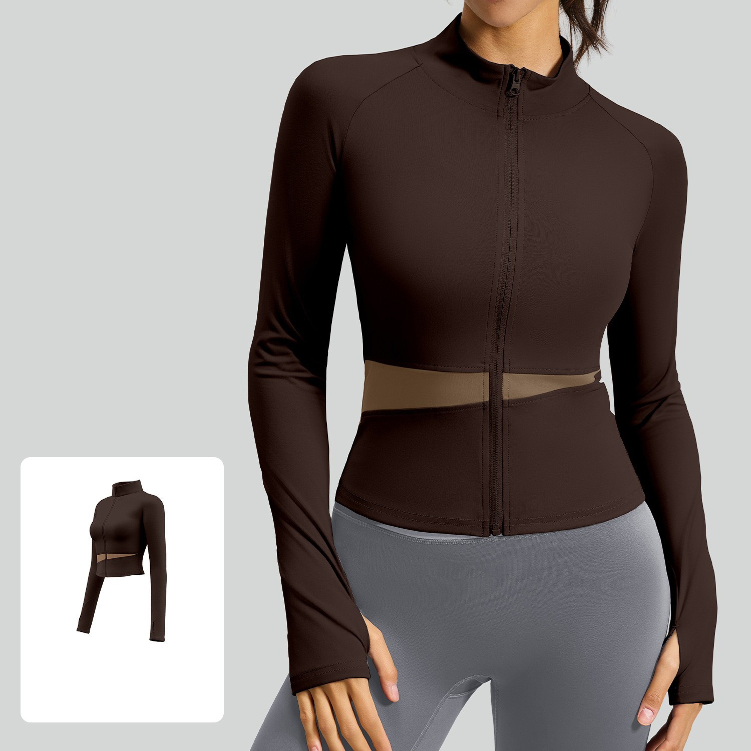 Color-Block Stand-Up Slim-Fit Yoga Jacket With Zipper 10 Colors YFJYMW022