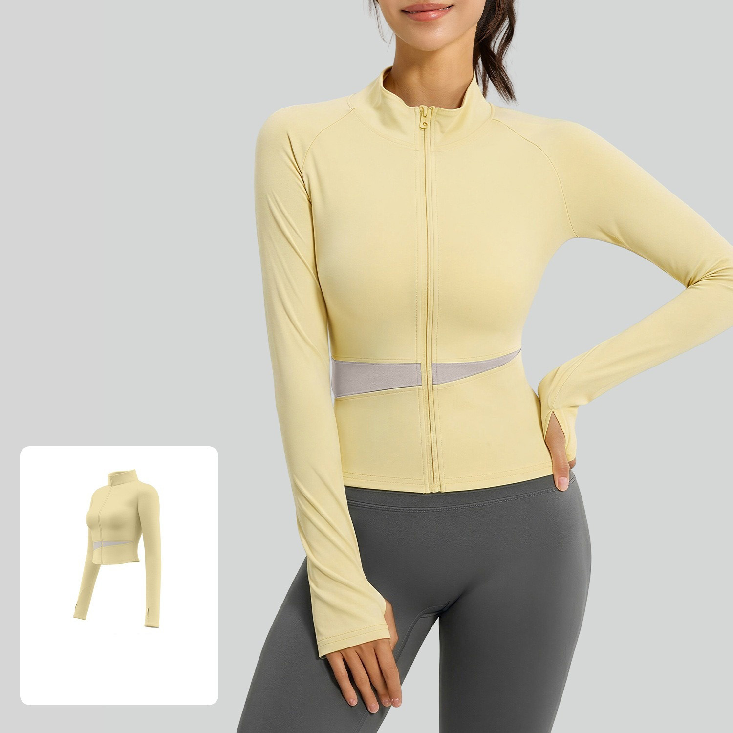 Color-Block Stand-Up Slim-Fit Yoga Jacket With Zipper 10 Colors YFJYMW022