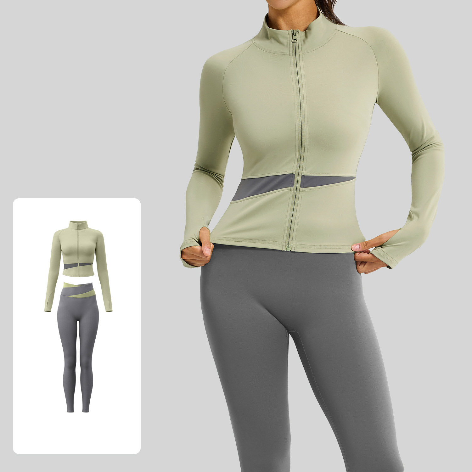 Women Contrast Color Yoga Three Piece Set Sports Bra + Crop Jacket + High Waist Leggings, Top 7 Colors Jacket 7 Colors Pants 7 Colors, YFJYMW022+YFJYMK002+YFJYMN004