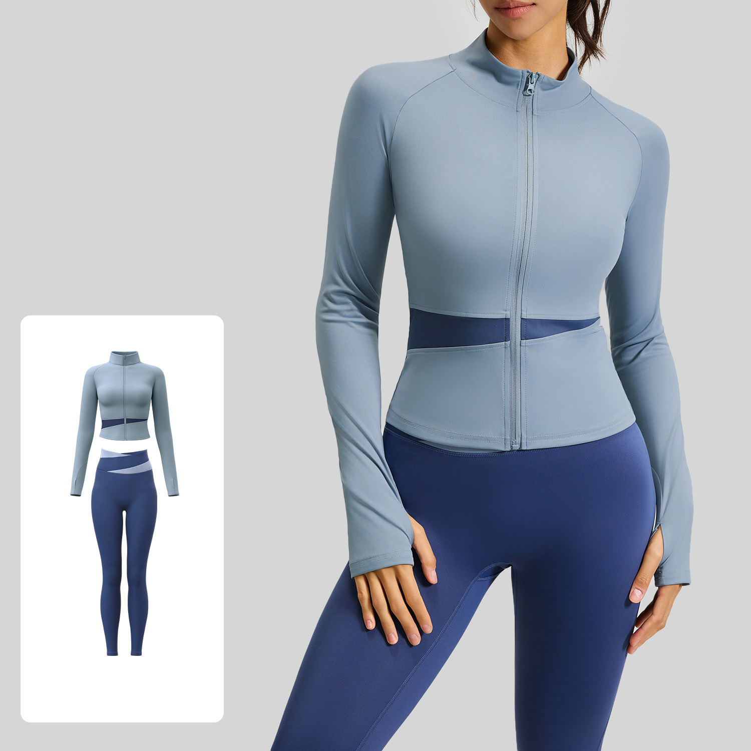 Women Contrast Color Yoga Three Piece Set Sports Bra + Crop Jacket + High Waist Leggings, Top 7 Colors Jacket 7 Colors Pants 7 Colors, YFJYMW022+YFJYMK002+YFJYMN004