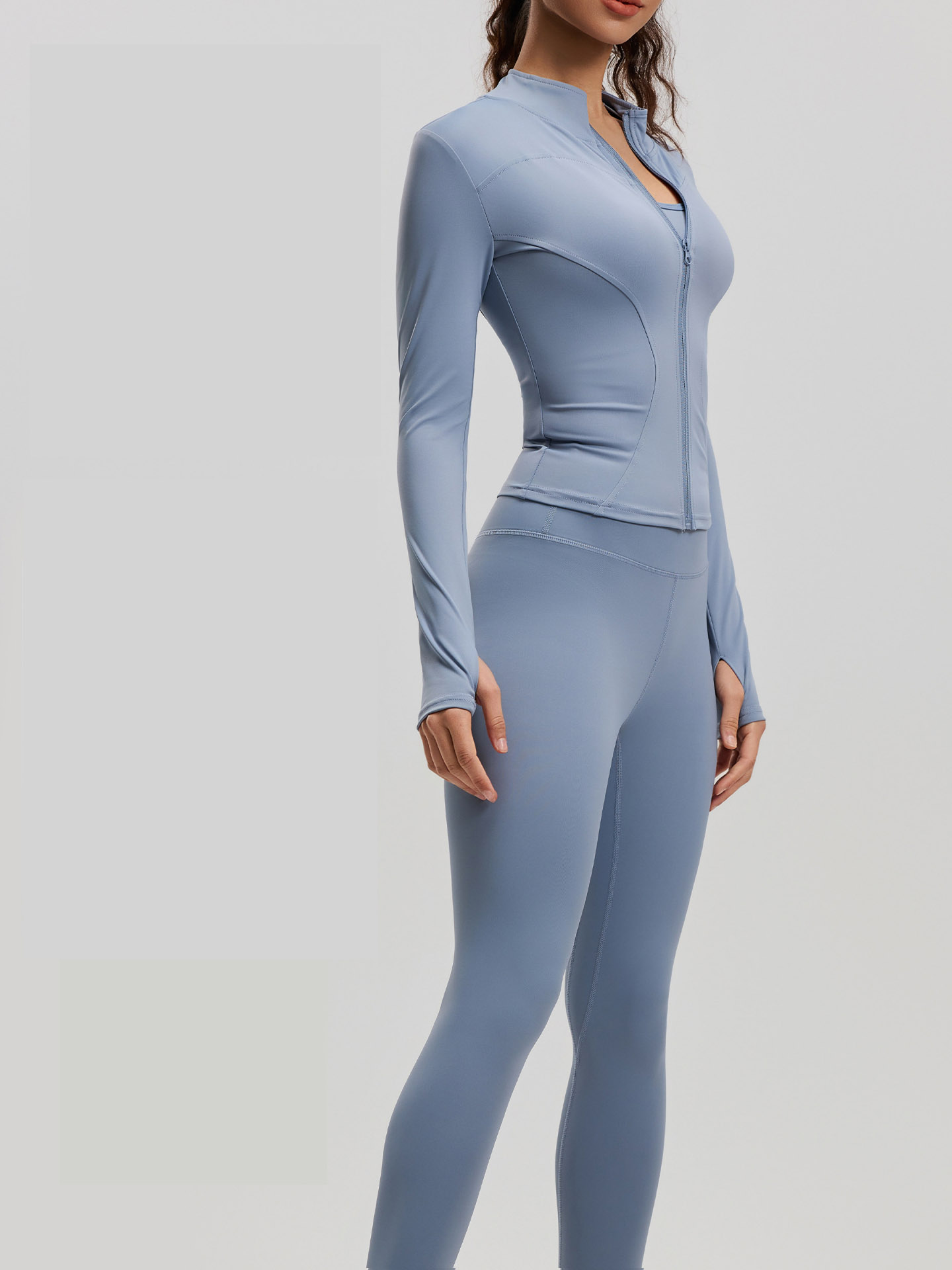 Women Zip Up Long Sleeve Yoga Two Piece 