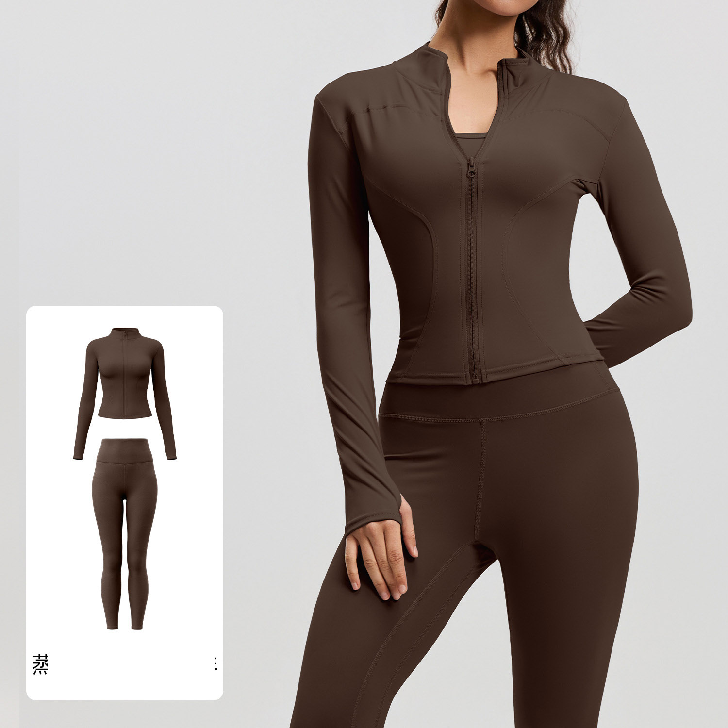 Women Zip Up Long Sleeve Yoga Two Piece Set Top 10 Colors Pants 10 Colors, Stand Collar Slim Fit Jacket + High Waist Tight Fitness Leggings, YFMTWT01+YFMT20