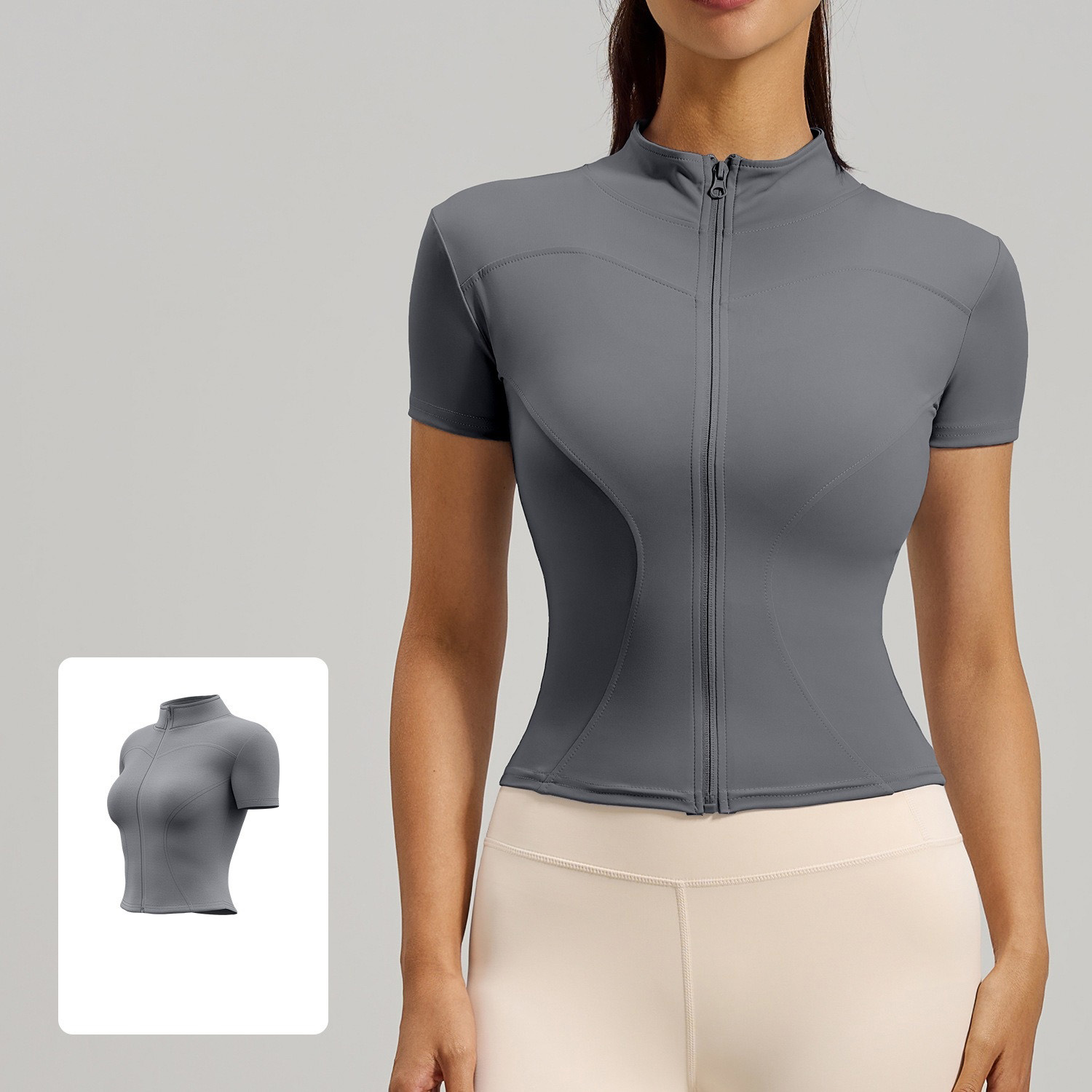 Slim-Fit Short-Sleeve Running & Fitness Yoga Top With Zipper 12 Colors YFJYMW040