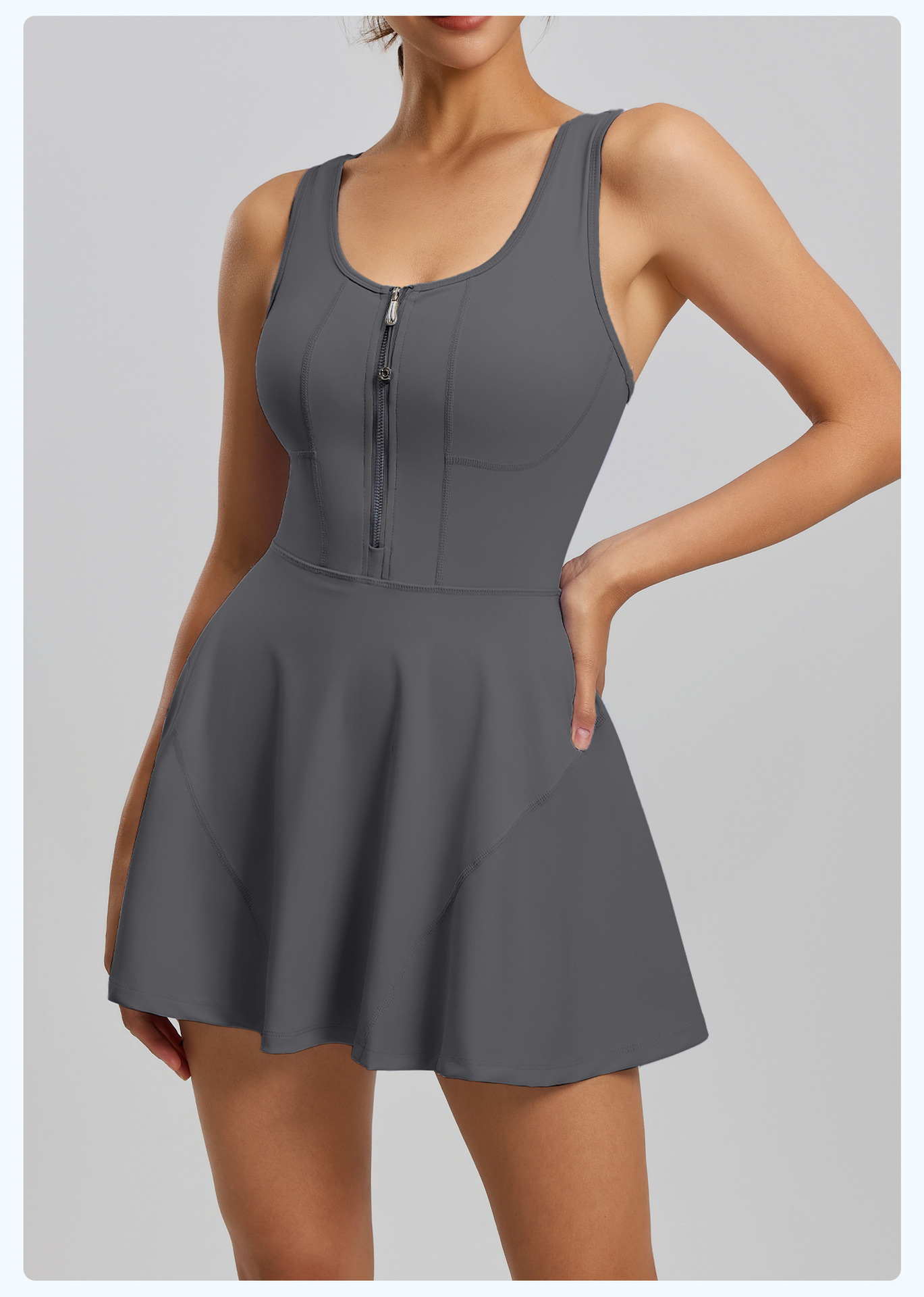 Women Sleeveless Front Zip One Piece Ten