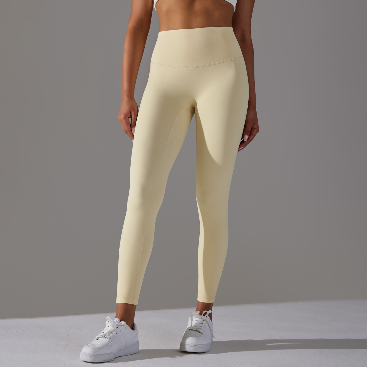 Women High Waist Crotch Seamless Double Sided Brushed Nude Soft Yoga Leggings 36 Colors, Nylon Lycra Tummy Control 9/10 Length Slim Running Fitness Pants, YFYS6618