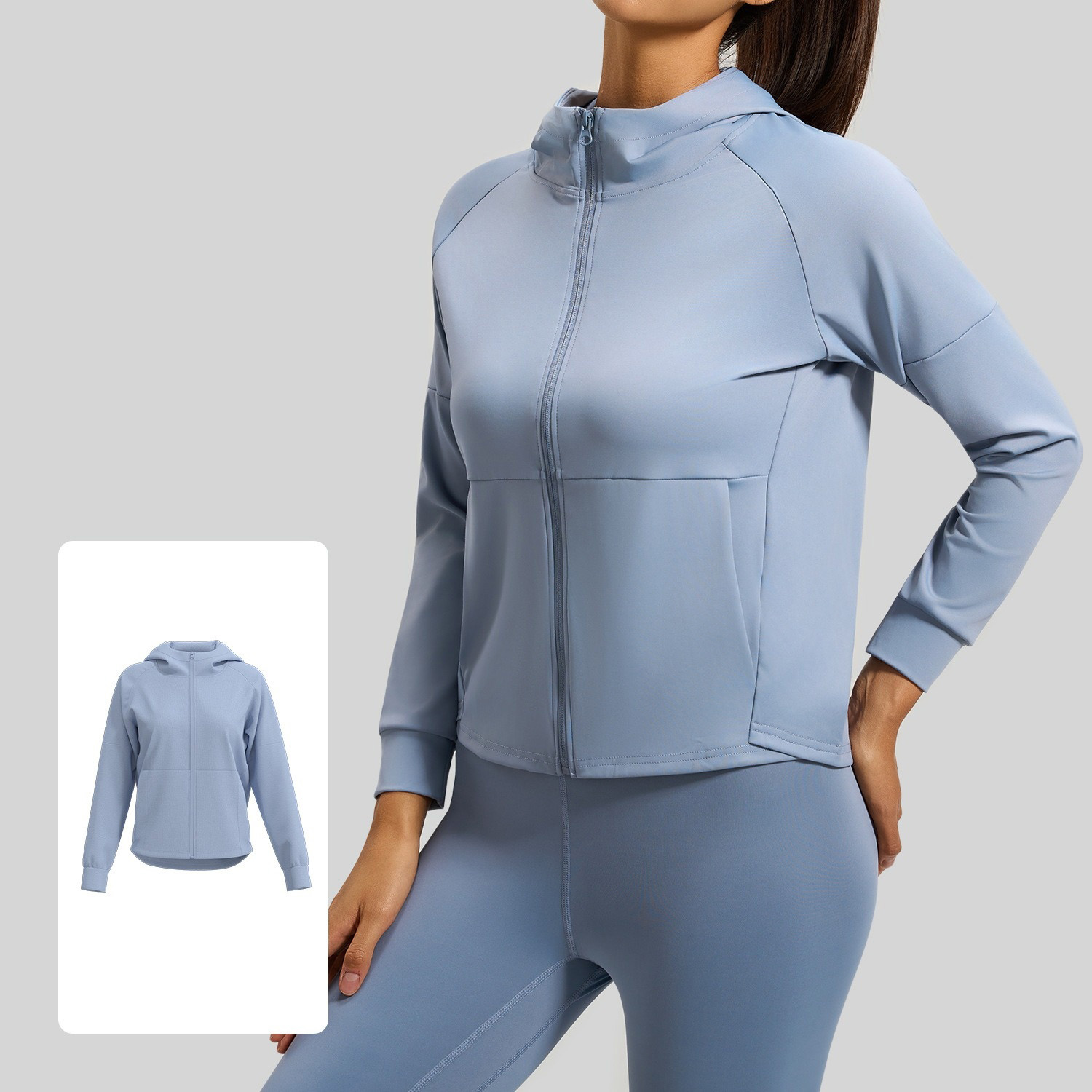 Sports Yoga Hooded Tops Full Zip-up 4-way Stretch with Pockets  4 Colors YFMTWTP02