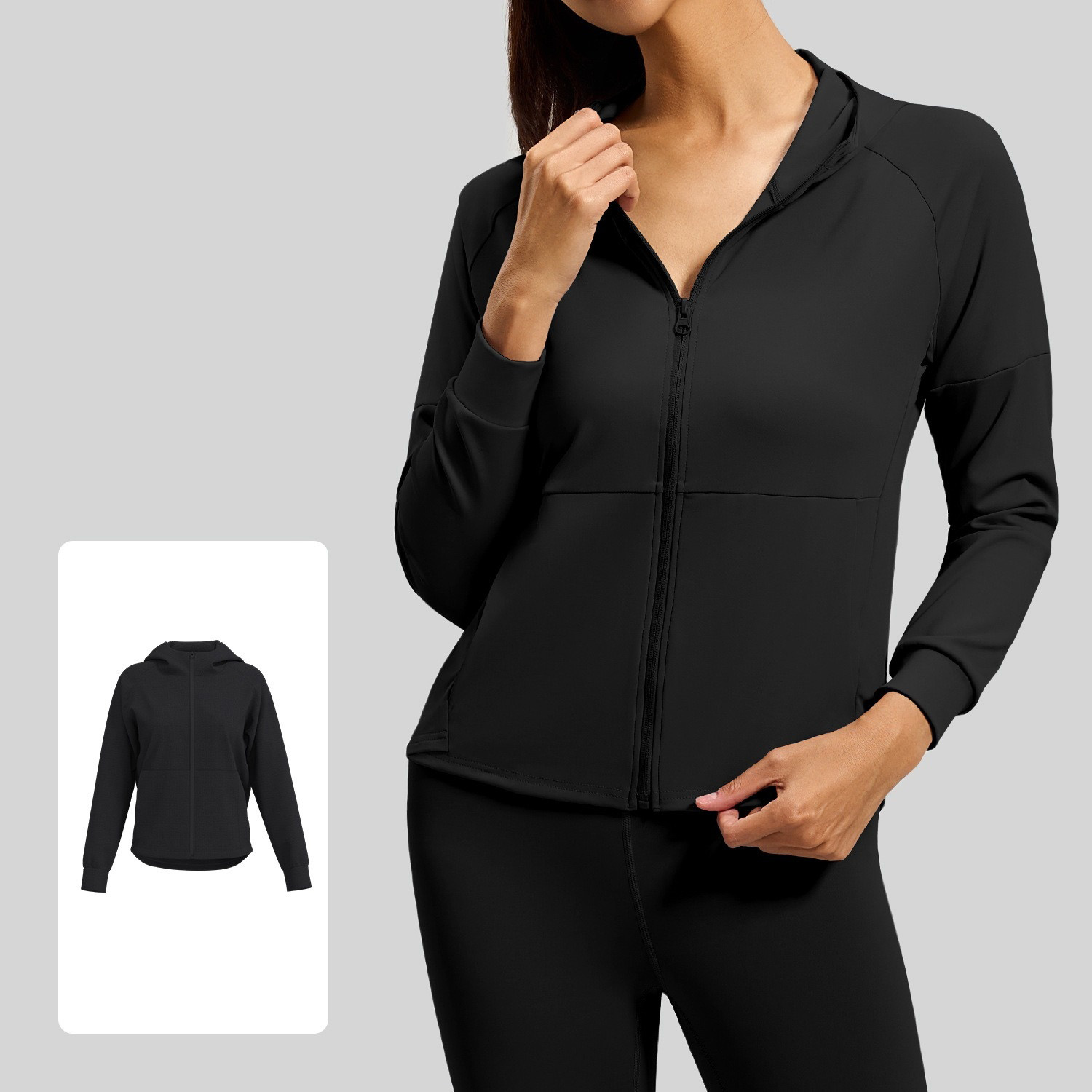 Sports Yoga Hooded Tops Full Zip-up 4-way Stretch with Pockets  4 Colors YFMTWTP02