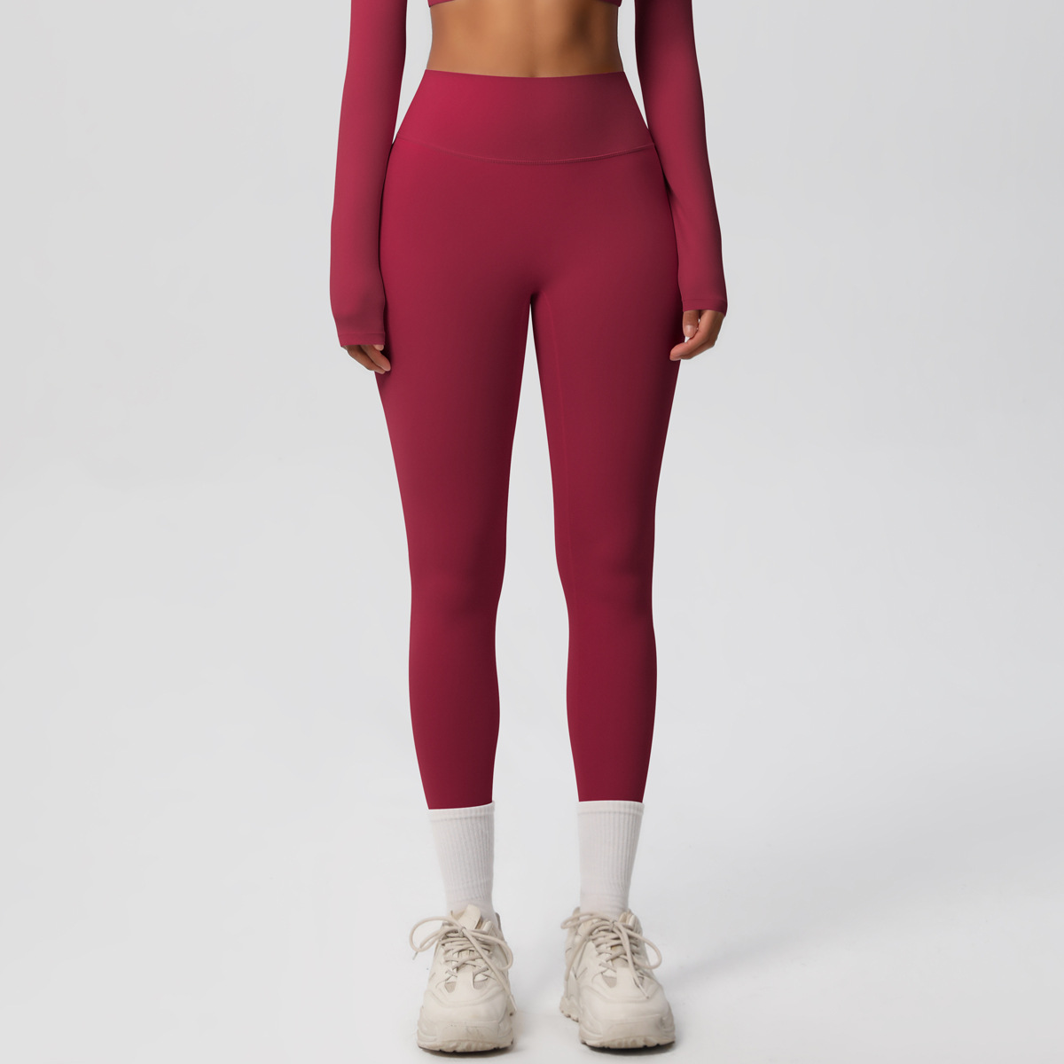 Women High Waist Double Sided Brushed Nude Soft 9/10 Length Yoga Leggings 15 Colors, 80% Nylon 20% Spandex Tummy Control Slim Running Fitness Pants, YFYS7100