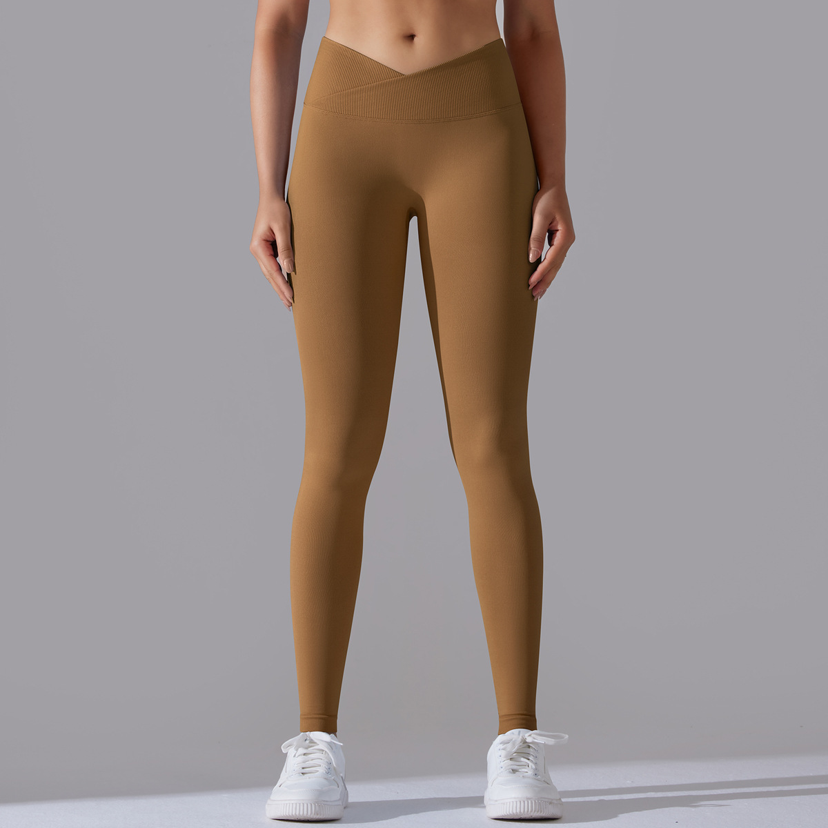 Naked Soft High Elastic Seamless Knit Fitness Leggings 15 Colors, Cross V Waist 360° Tummy Control Integrated Slim Training Sports Pants, YFYS6627