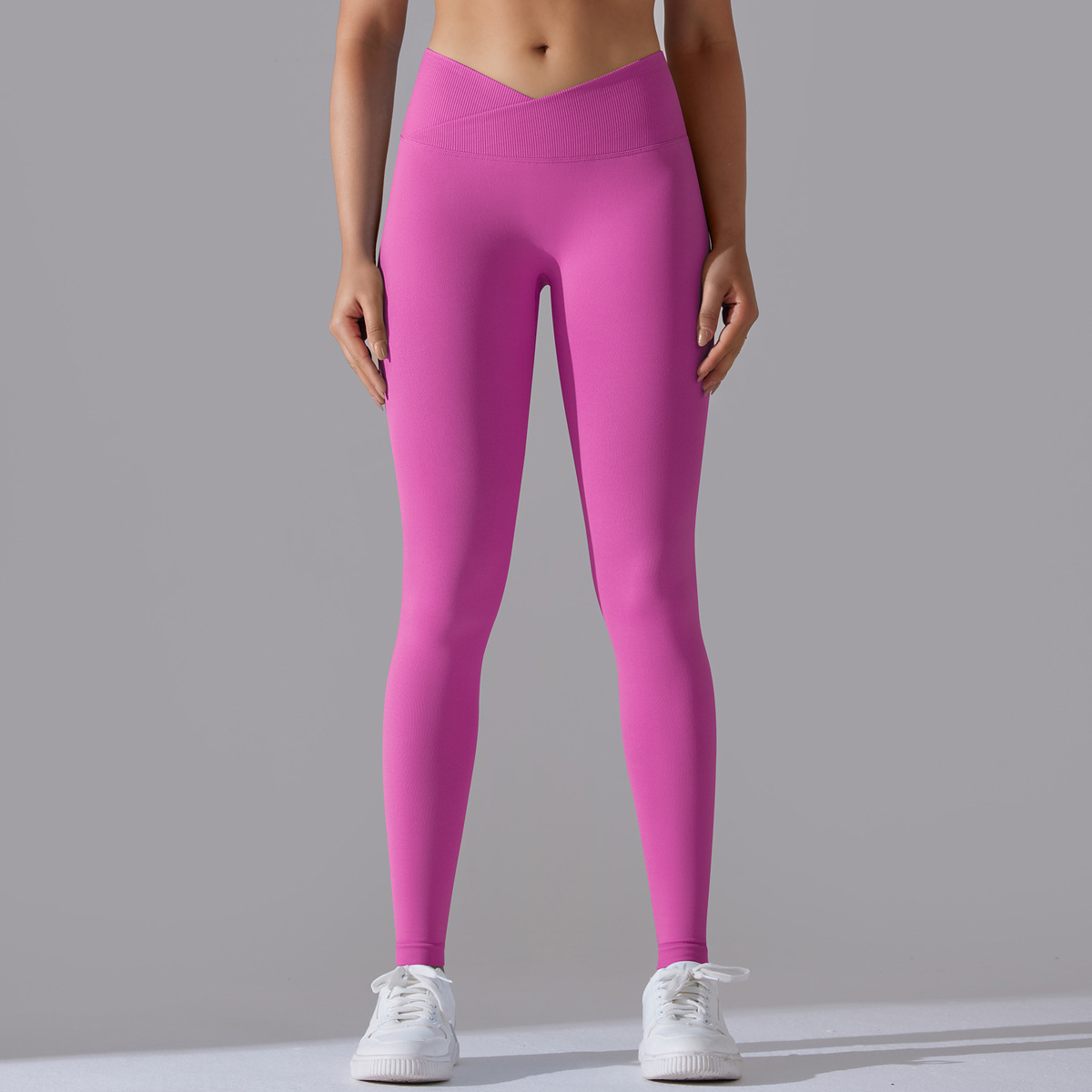 Naked Soft High Elastic Seamless Knit Fitness Leggings 15 Colors, Cross V Waist 360° Tummy Control Integrated Slim Training Sports Pants, YFYS6627