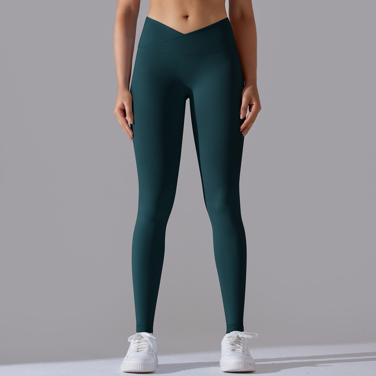 Naked Soft High Elastic Seamless Knit Fitness Leggings 15 Colors, Cross V Waist 360° Tummy Control Integrated Slim Training Sports Pants, YFYS6627