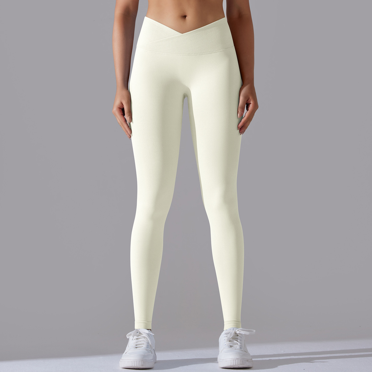 Naked Soft High Elastic Seamless Knit Fitness Leggings 15 Colors, Cross V Waist 360° Tummy Control Integrated Slim Training Sports Pants, YFYS6627