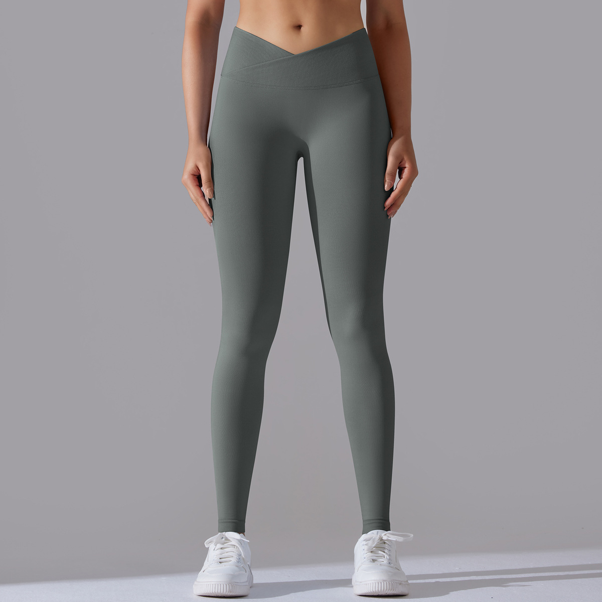 Naked Soft High Elastic Seamless Knit Fitness Leggings 15 Colors, Cross V Waist 360° Tummy Control Integrated Slim Training Sports Pants, YFYS6627