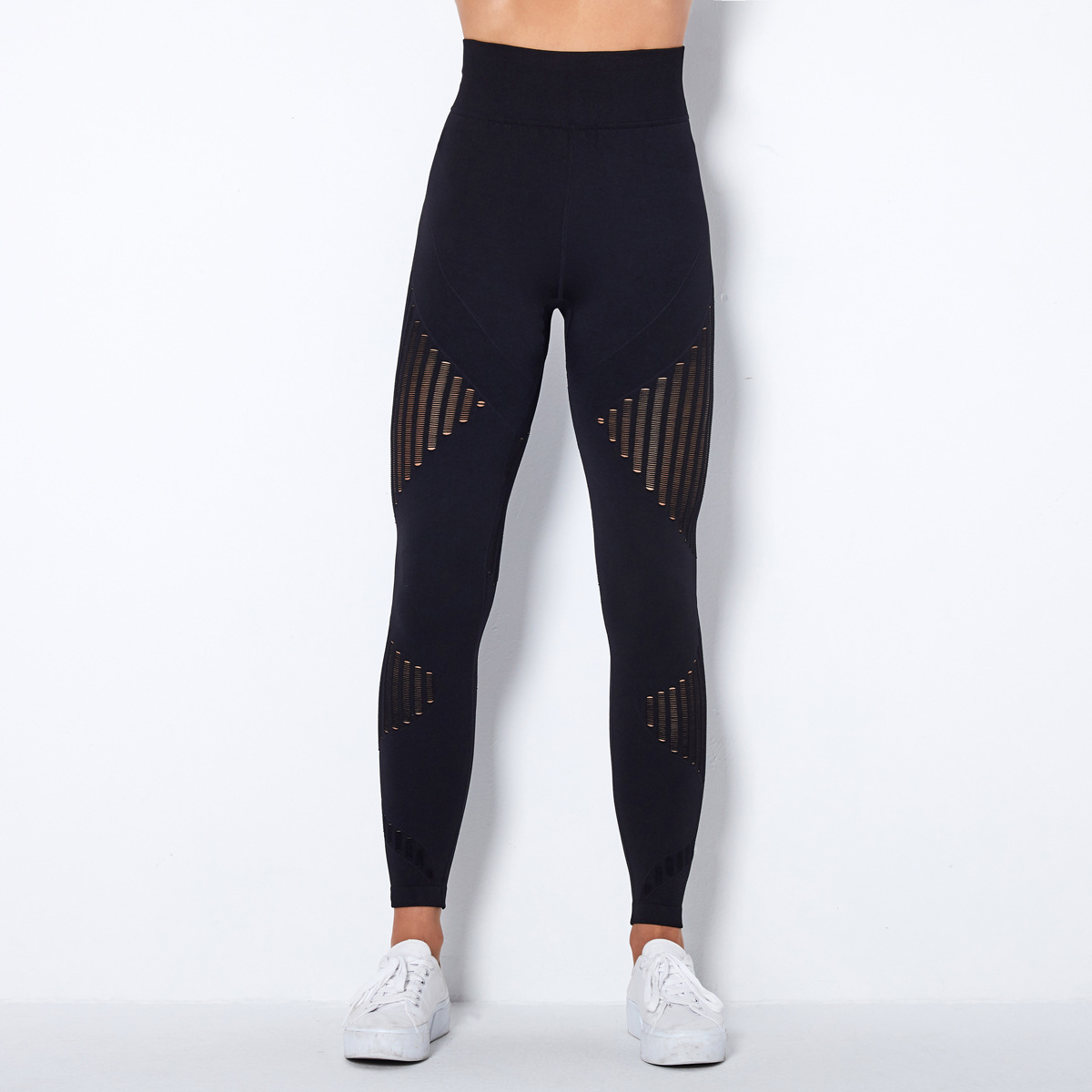 Medium Support Gym Leggings 10 Colors, High Rise Anti Roll Waist Geometric Striped Seamless Hip Lifting Slim Fit Athletic Training Pants, YFYS6301