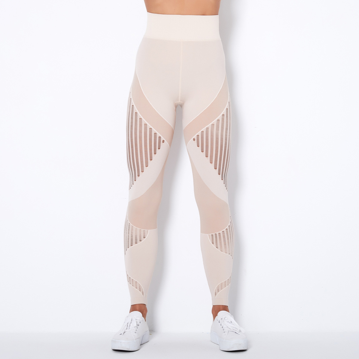 Medium Support Gym Leggings 10 Colors, High Rise Anti Roll Waist Geometric Striped Seamless Hip Lifting Slim Fit Athletic Training Pants, YFYS6301