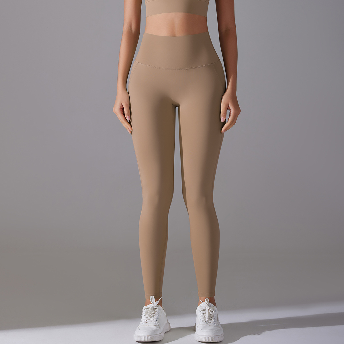 Women High Waist Seamless Crotch 7A Antibacterial Liner Nude Soft 9/10 Yoga Leggings 14 Colors, 80% Nylon 20% Spandex Tummy Control Slim Running Fitness Pants, YFYS7053