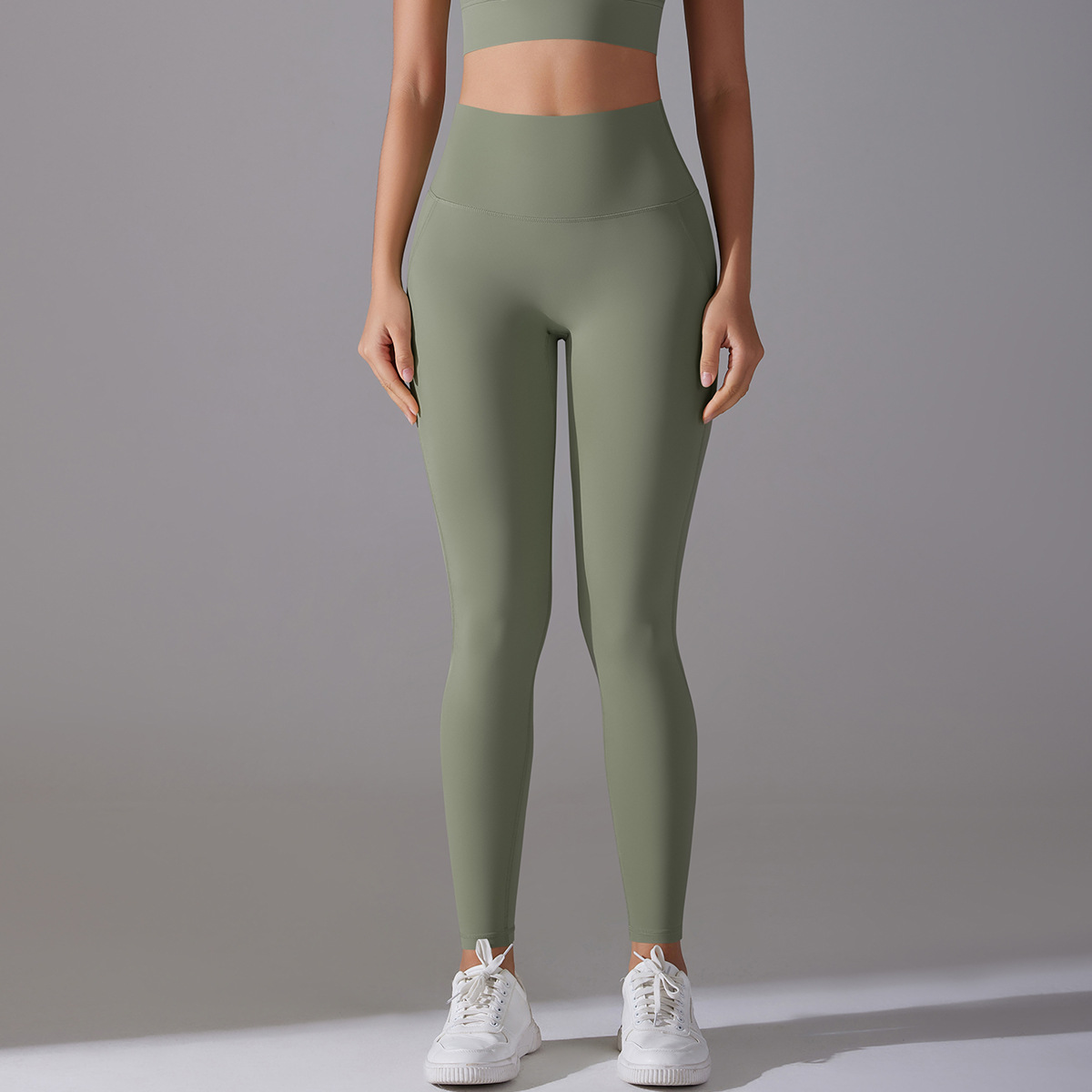 Women High Waist Seamless Crotch 7A Antibacterial Liner Nude Soft 9/10 Yoga Leggings 14 Colors, 80% Nylon 20% Spandex Tummy Control Slim Running Fitness Pants, YFYS7053