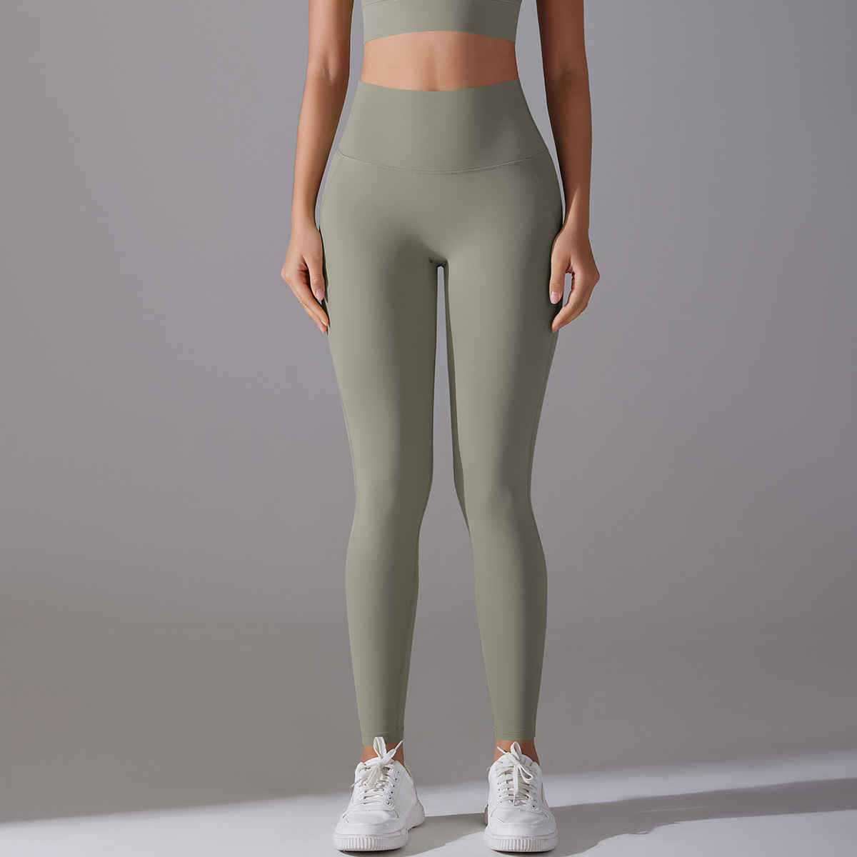 Women High Waist Seamless Crotch 7A Antibacterial Liner Nude Soft 9/10 Yoga Leggings 14 Colors, 80% Nylon 20% Spandex Tummy Control Slim Running Fitness Pants, YFYS7053