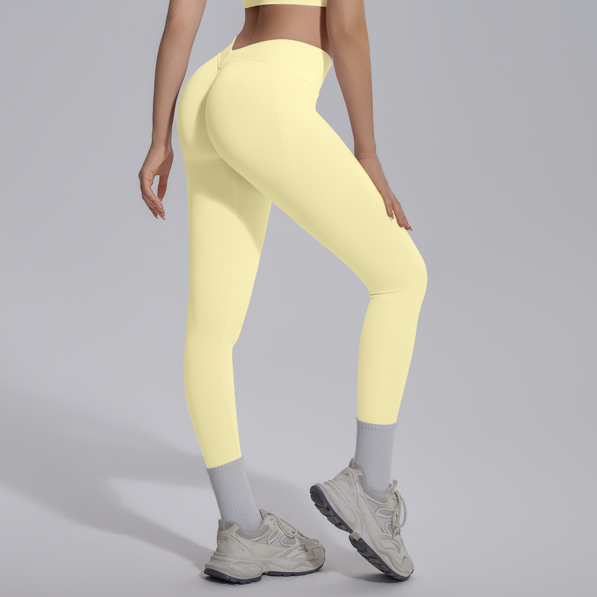 Women V Waist Seamless Knit Solid Peach Butt 9/10 Yoga Leggings 8 Colors, 90% Nylon 10% Spandex Tummy Control Slim Running Fitness Pants, YFYS6718