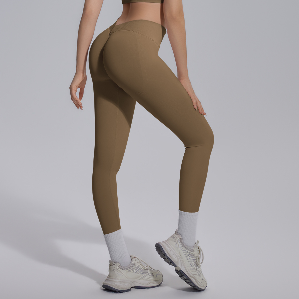 Women V Waist Seamless Knit Solid Peach Butt 9/10 Yoga Leggings 8 Colors, 90% Nylon 10% Spandex Tummy Control Slim Running Fitness Pants, YFYS6718