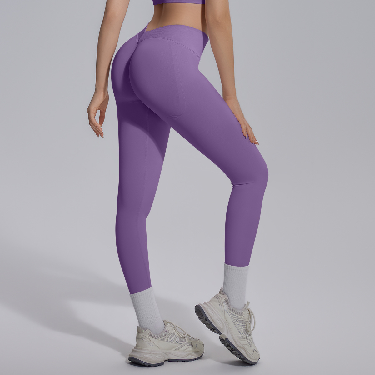 Women V Waist Seamless Knit Solid Peach Butt 9/10 Yoga Leggings 8 Colors, 90% Nylon 10% Spandex Tummy Control Slim Running Fitness Pants, YFYS6718