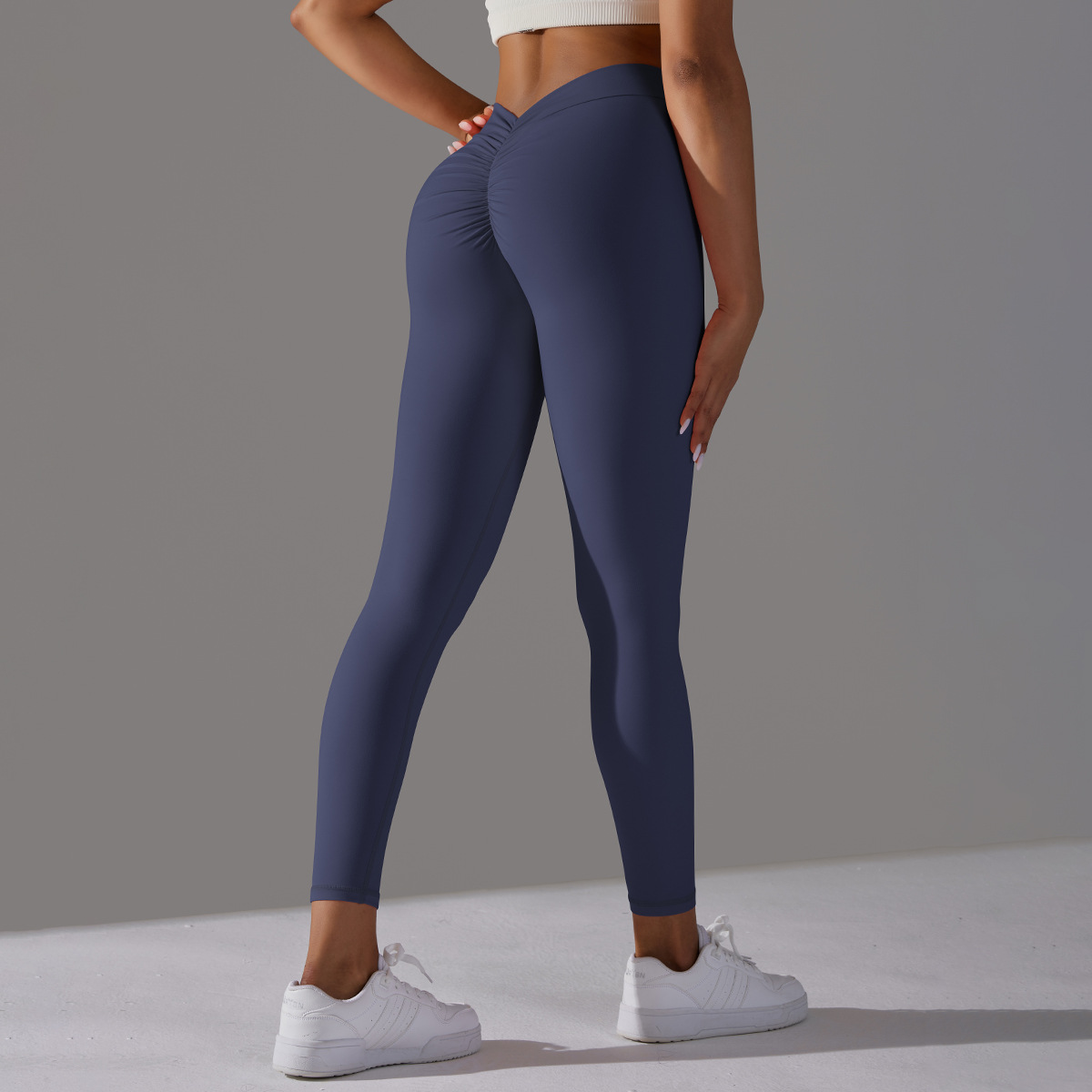 Women V Cut Ruched Butt Double Sided Brushed Nude Soft 9/10 Yoga Leggings 10 Colors, 75% Nylon 25% Spandex Tummy Control Slim Running Fitness Pants, YFYS6626