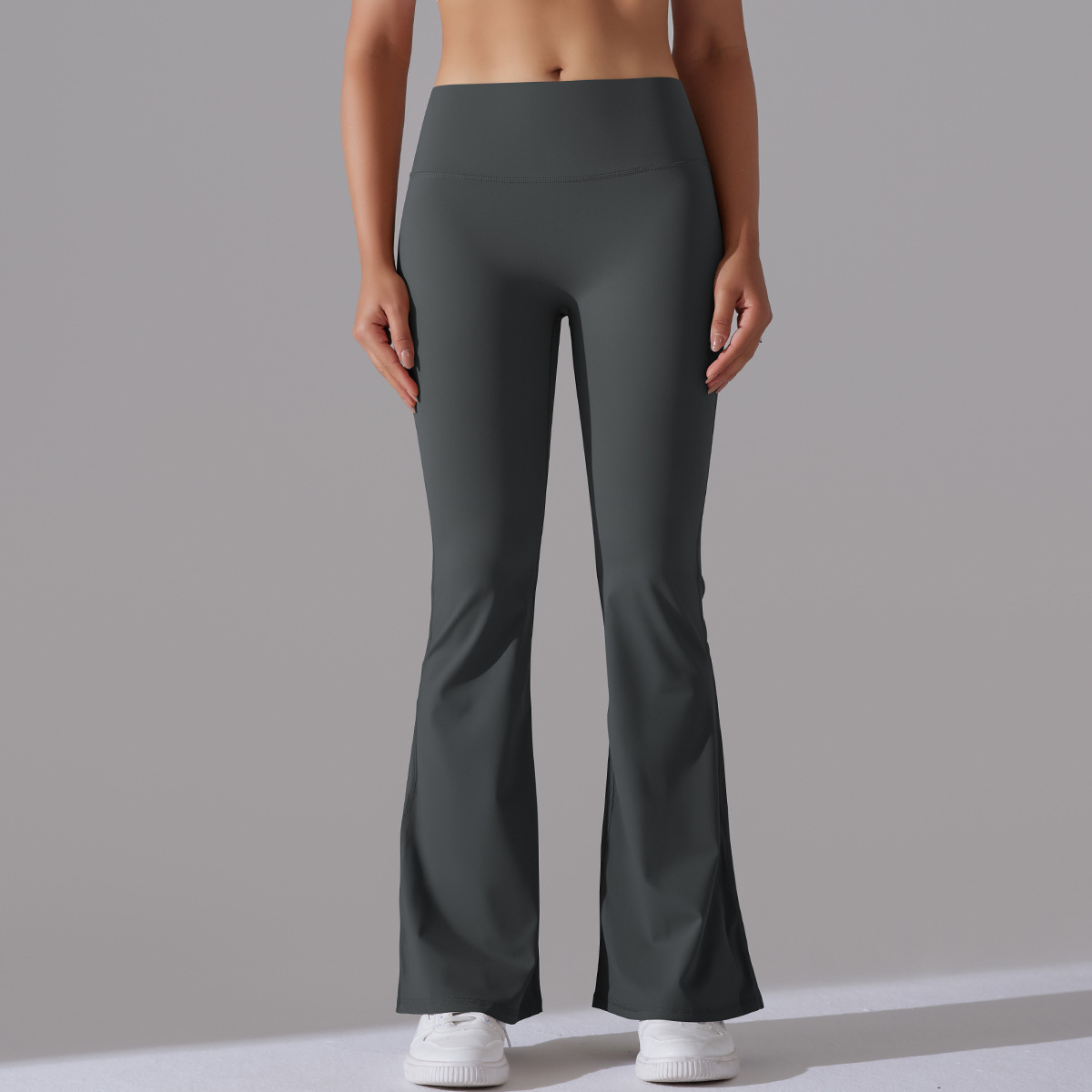 Women High Waist Double Sided Brushed Wide Flare Full Length Yoga Pants 5 Colors, 75% Nylon 25% Spandex Tummy Control Slim Running Fitness Bell Bottom Pants, YFYS6640