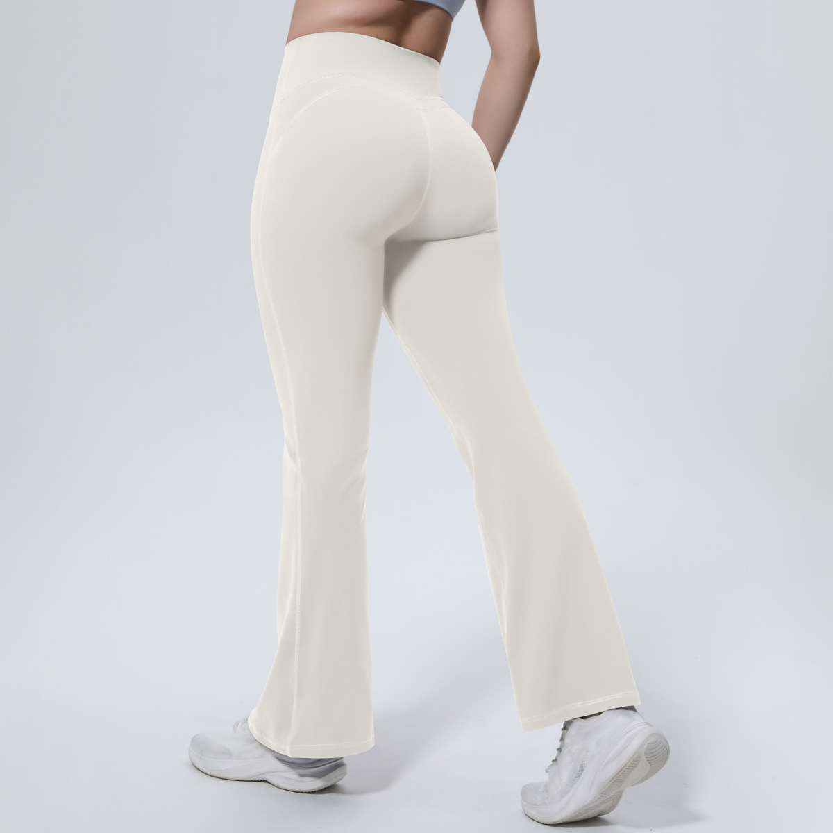 Medium Support Gym Bell Bottom Pants 7 Colors, High Rise Anti Roll Wide Waistband Seamless Contour Peach Butt Flare Leg Slim Fit Athletic Training Pants, YFYS7138