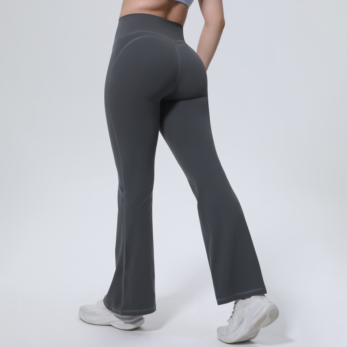 Medium Support Gym Bell Bottom Pants 7 Colors, High Rise Anti Roll Wide Waistband Seamless Contour Peach Butt Flare Leg Slim Fit Athletic Training Pants, YFYS7138
