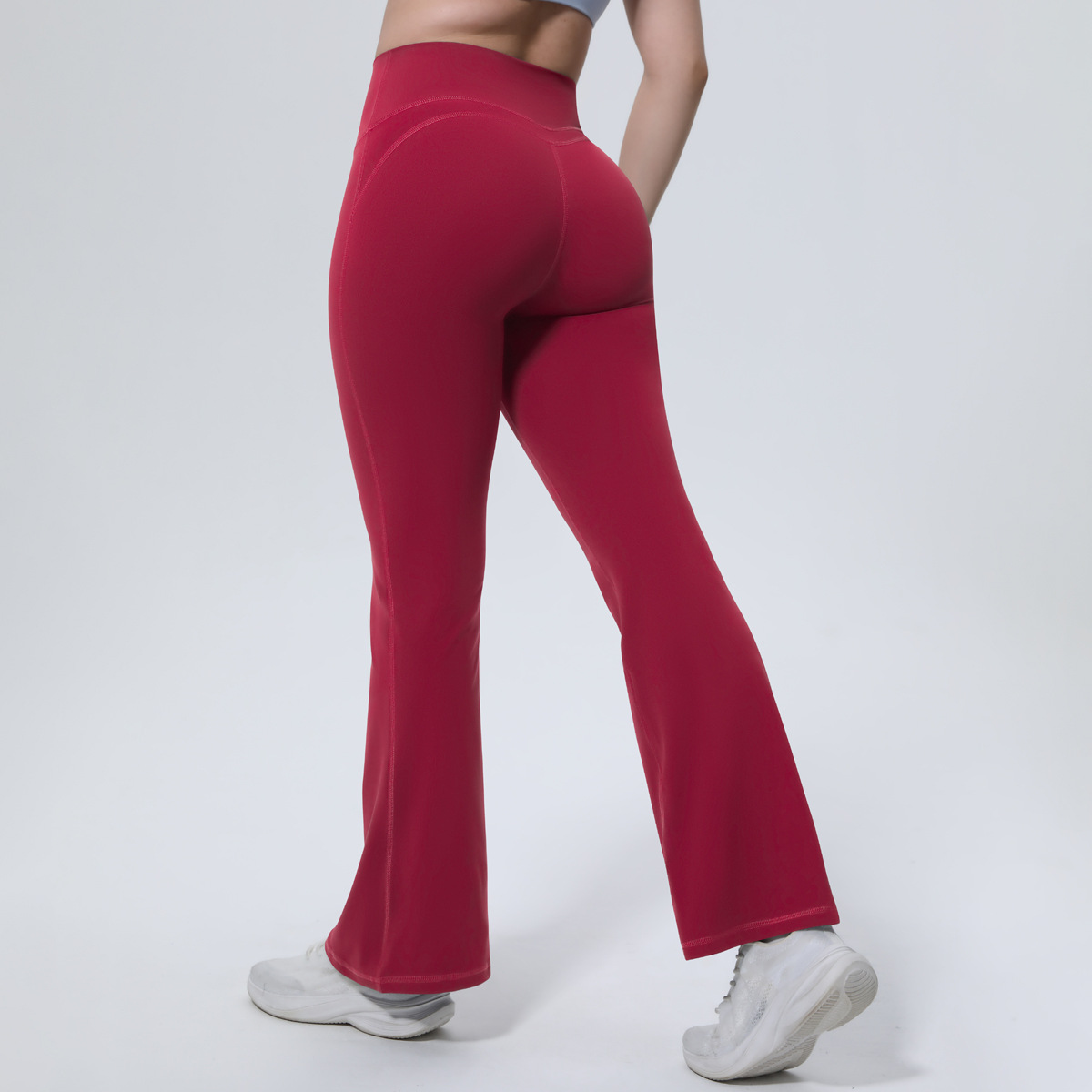 Medium Support Gym Bell Bottom Pants 7 Colors, High Rise Anti Roll Wide Waistband Seamless Contour Peach Butt Flare Leg Slim Fit Athletic Training Pants, YFYS7138